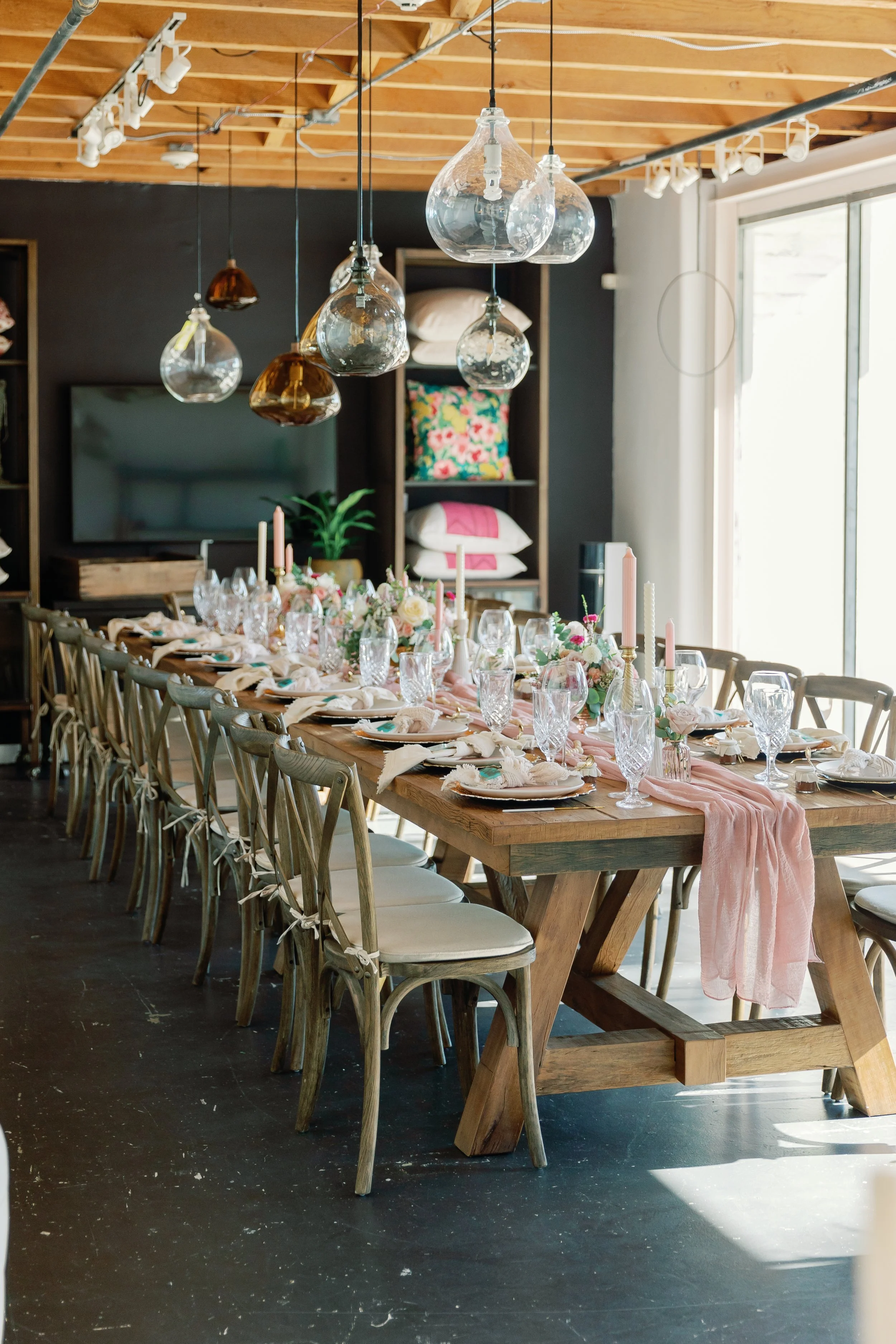 An eclectic Los Angeles boho industrial wedding in a furniture store 
