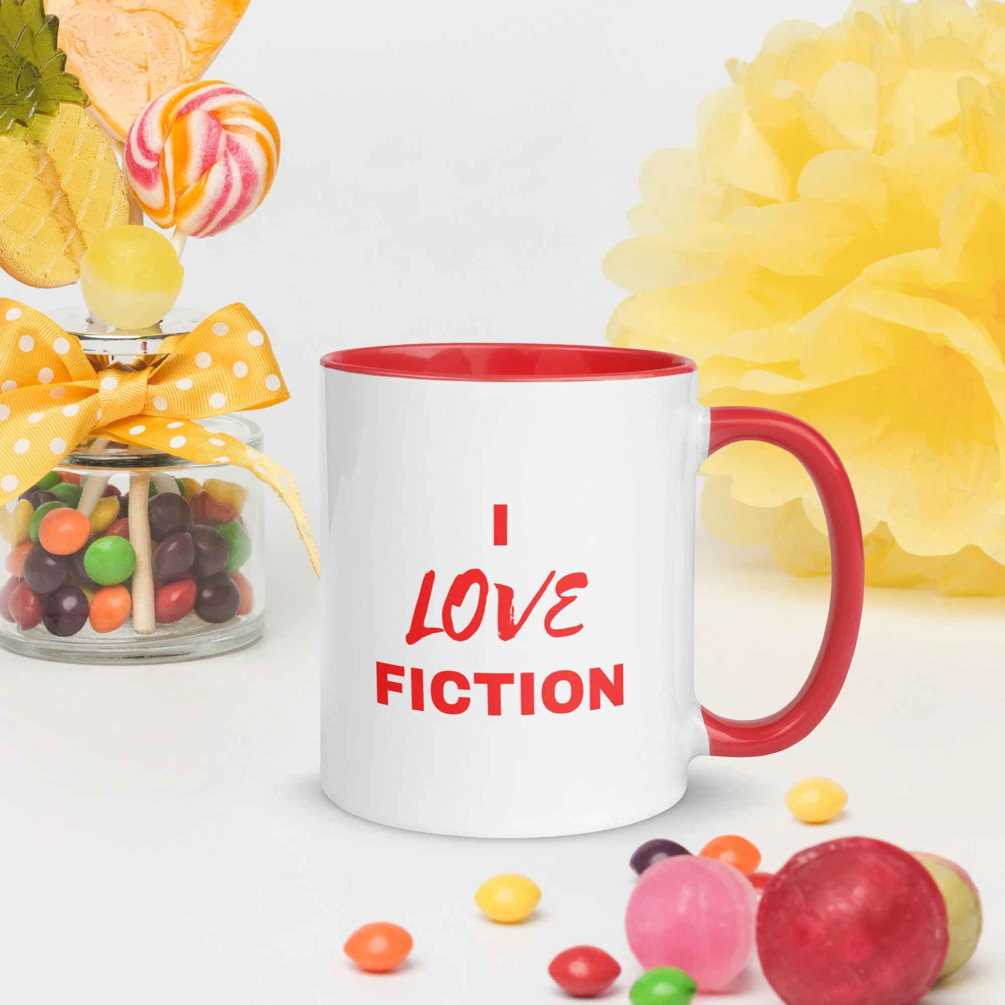 Mug with I LOVE FICTION statement
