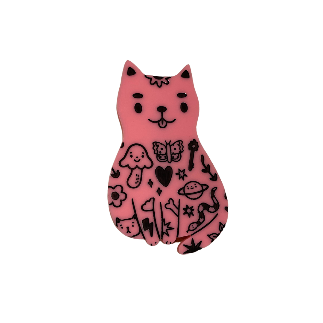 tattoo cat brooch - flower head