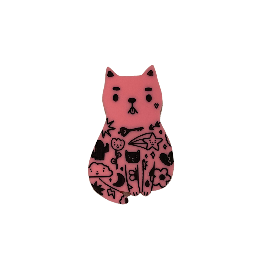 tattoo cat brooch - face heart