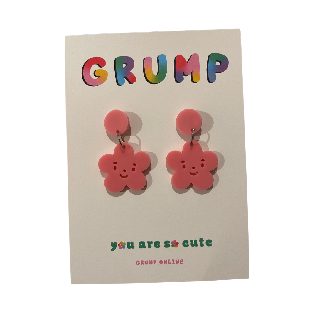 pink grump flower earrings