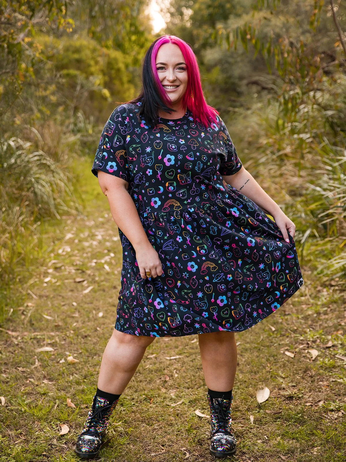 FUN TIMES TATTOO - BLACK SMOCK DRESS