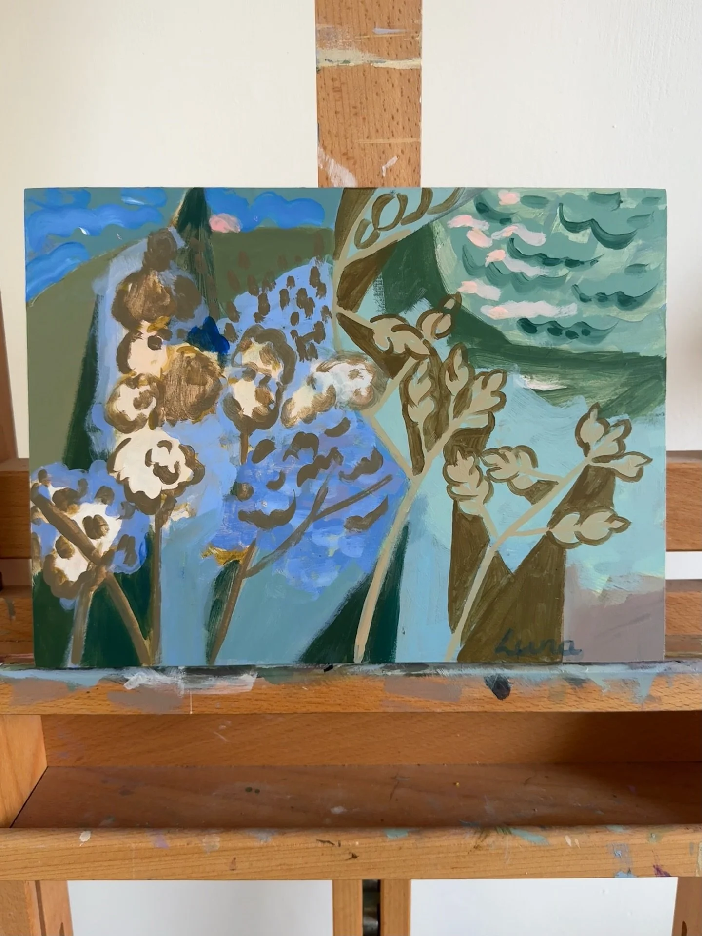 Evening light amongst the seed heads. I say up on the side of a hill on the North Devon coast. The sun was dipping low and the seed heads bobbed around me. I am creating a print to go with this painting. I am no longer resisting the push and pull of 