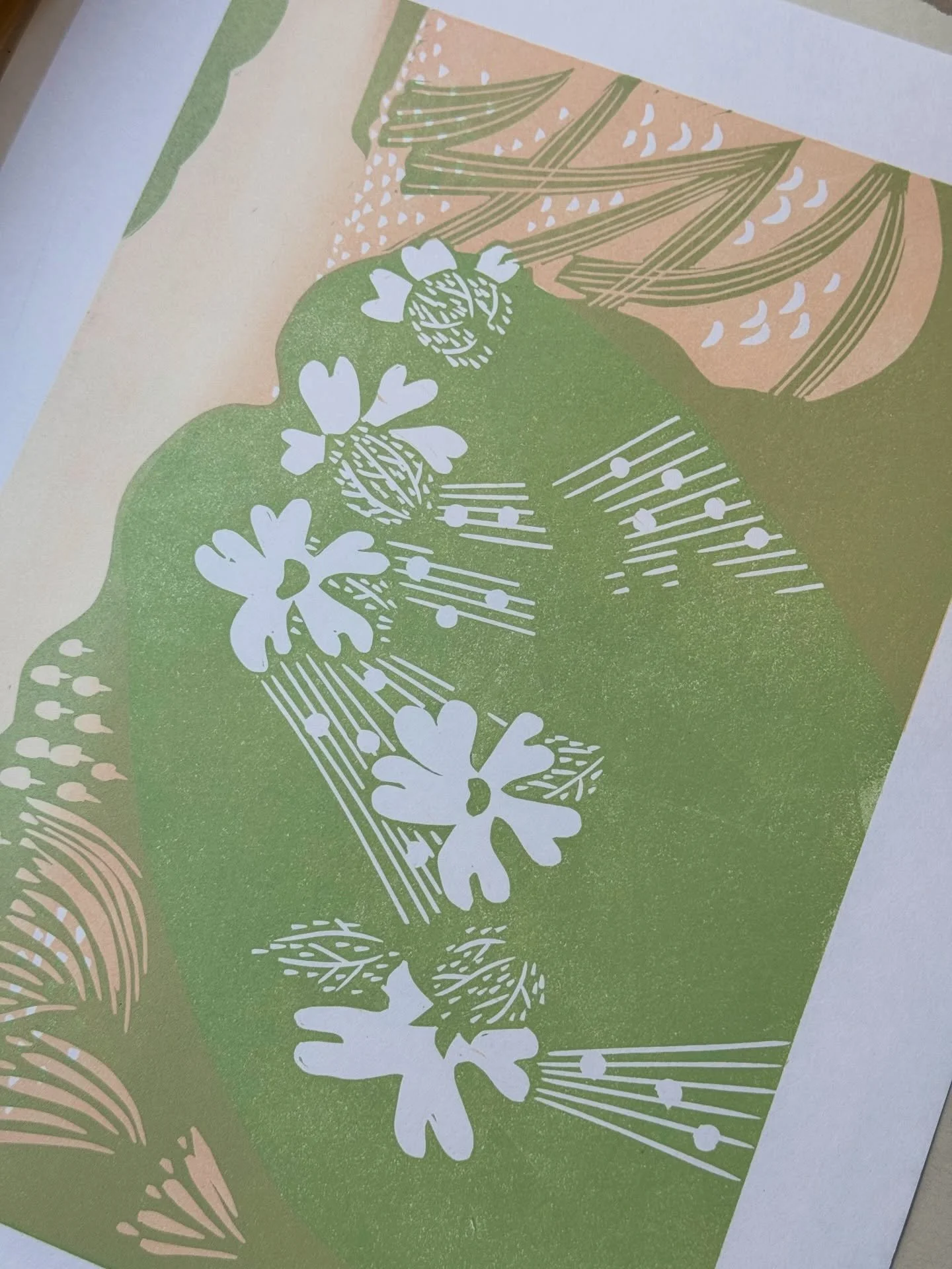 Print in process, throwing in a blend in the sky with this one. I am loving using this deep sage in each of my prints and then warming it up with a pink or apricot. 
Going to see the Grayson Perry exhibition in Exeter today with a friend💛

#lunanort