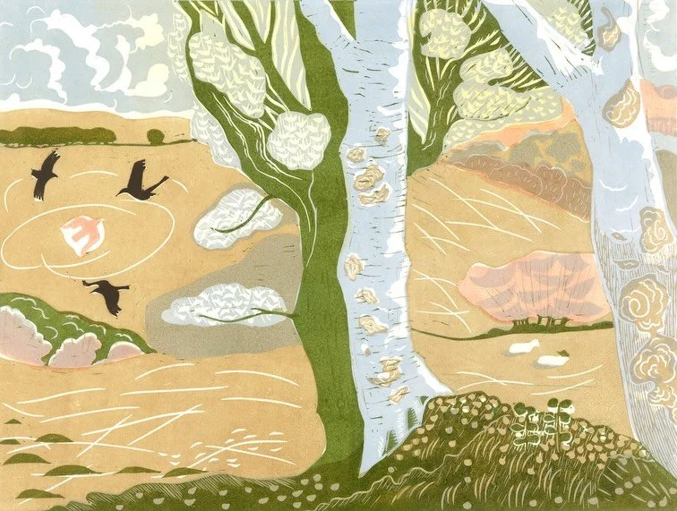 These mellow Autumn days make me think of these two prints that I made several years ago. 
Both inspired by life on Exmoor. The second one made for the cover of @foxedquarterly 
#lunanorthartist #devonartist # printmaker #linocutprints
