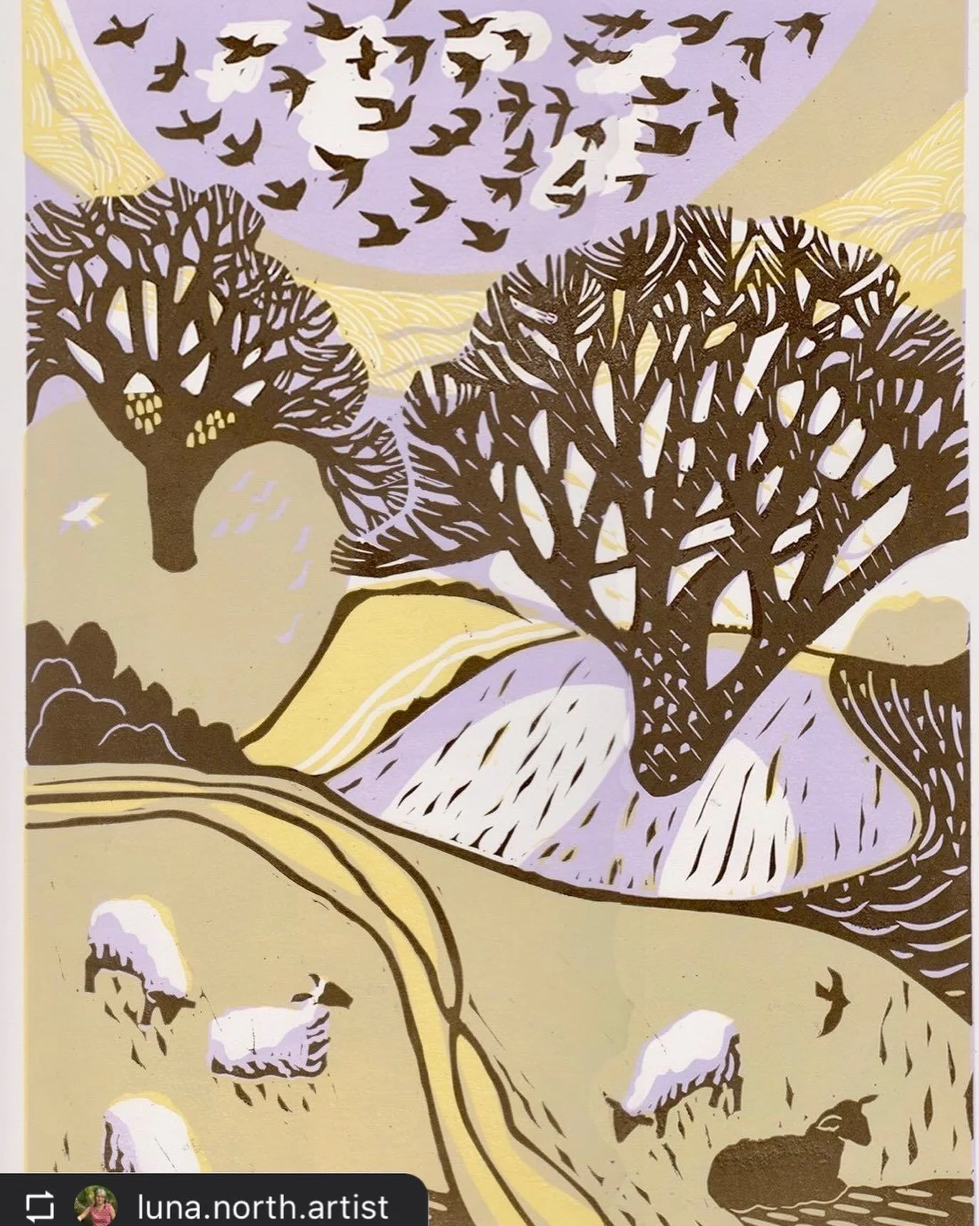Walking over the moor with the leaves turning and the birds swooping made me think of this print. I still have a couple available* This week I have been getting a new greeting card and calendar order ready. Happy weekend to you all.

#lunanorthartist