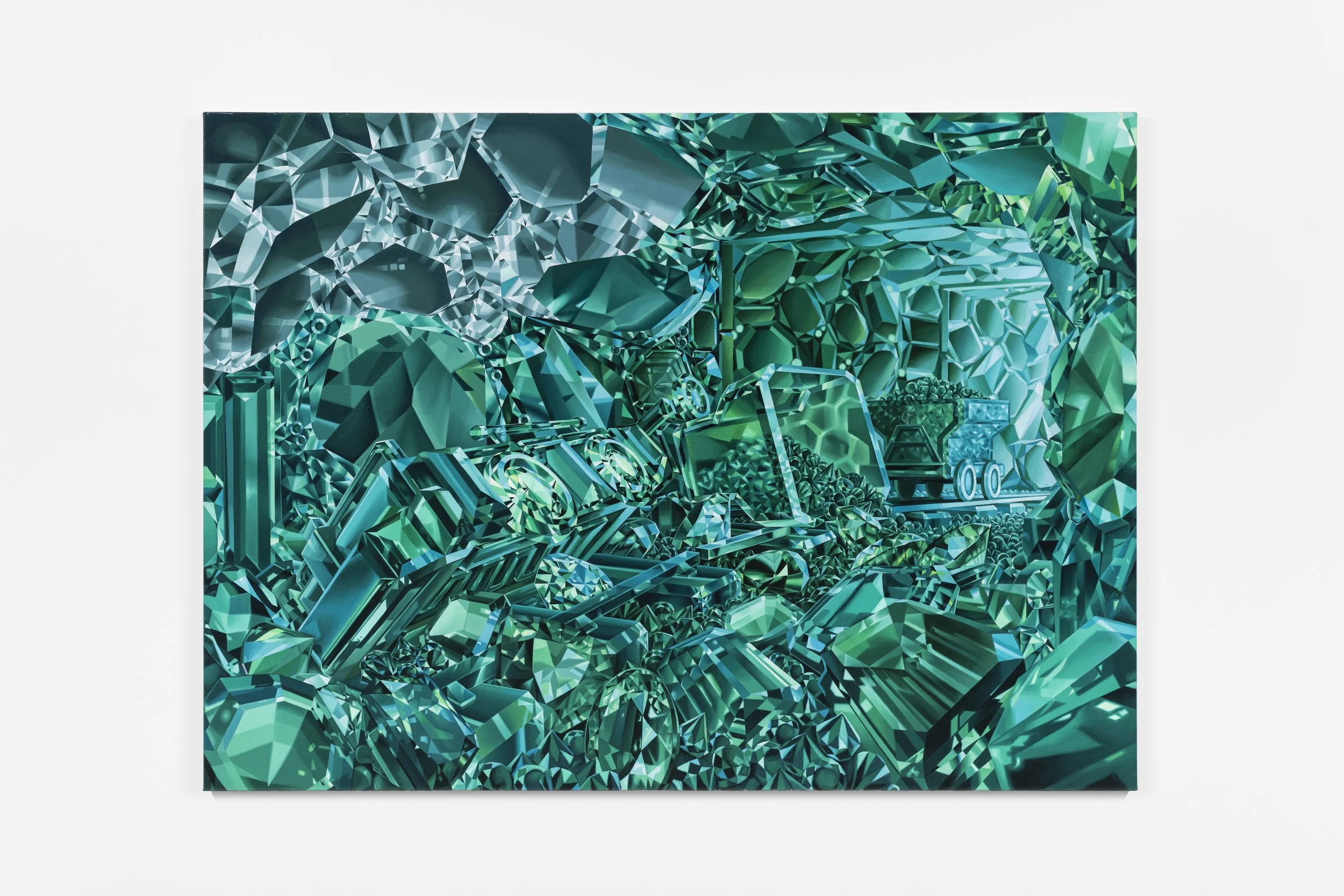   Prism II , 2022, 120x165cm, oil and modeling paste on canvas.  Text in relief under the paint from the novel  King Coal  by Upton Sinclair.  Photo: Kunstdok/Istvan Virag 