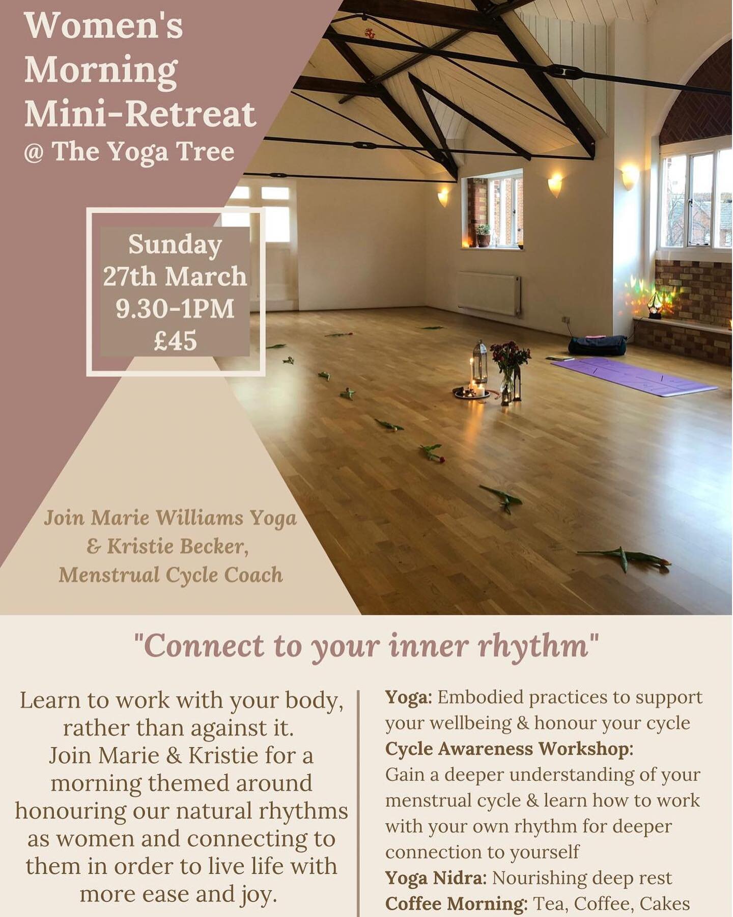 I&rsquo;m so thrilled to be joining forces with the amazing @mariewilliamsyoga for her next morning mini retreat. A real life, in person event in Norwich! Join us for a morning themed around honouring our natural rhythms and connecting to them in ord
