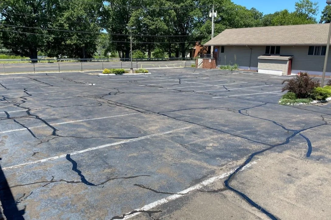 Business parking lot with line strips and