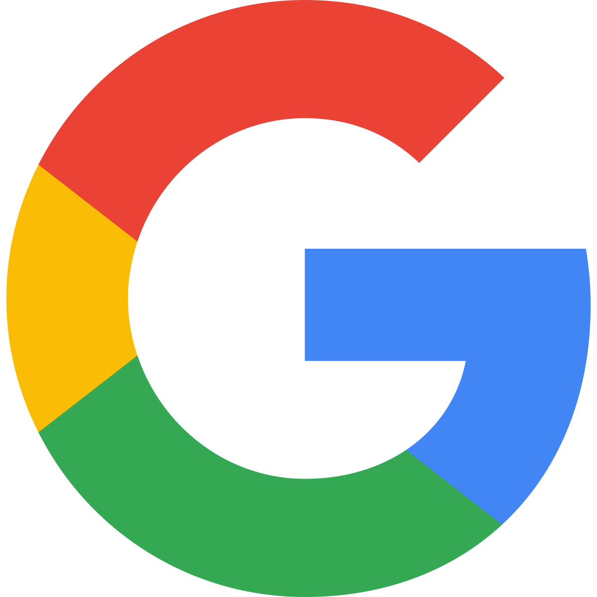 Google logo with multicolored lettering in blue, red, yellow, and green forming a circle around a black G