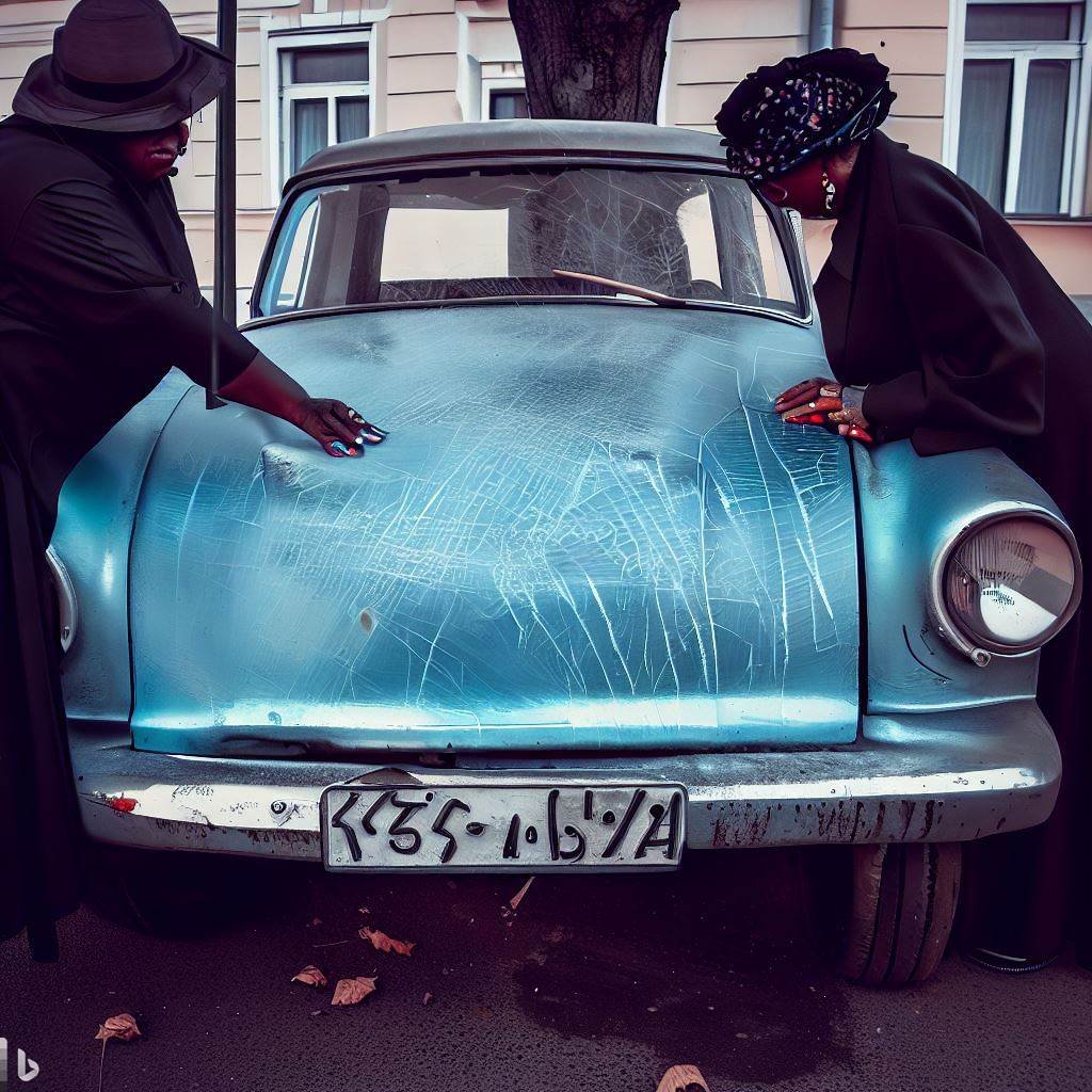 Two old black women, one a friend that became distant and the other a neighbour have classic blue cars., but a supernatural force scratches them