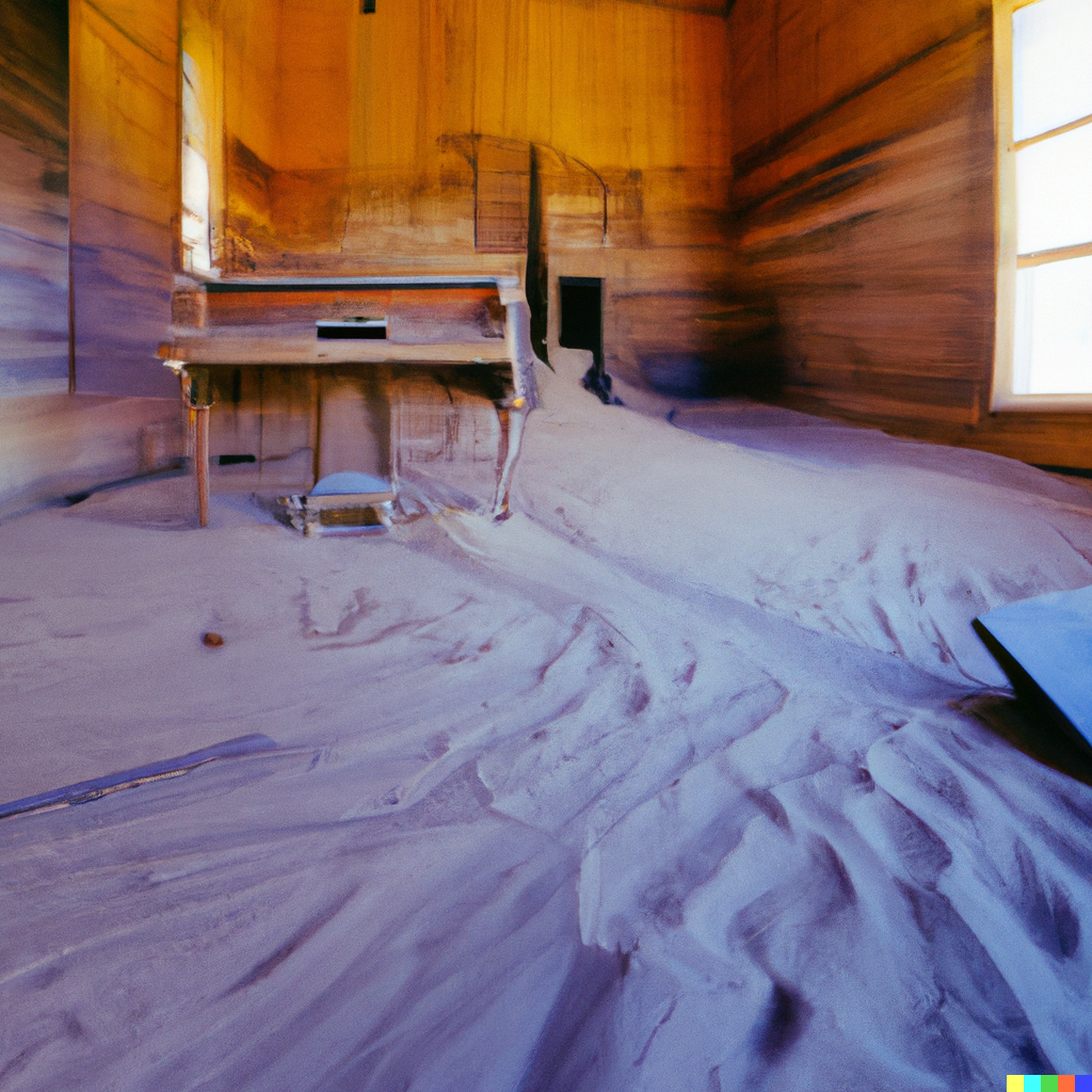 Inside an abandoned mid western desert school house sits an old piano covered dust that starts playing beautiful random notes