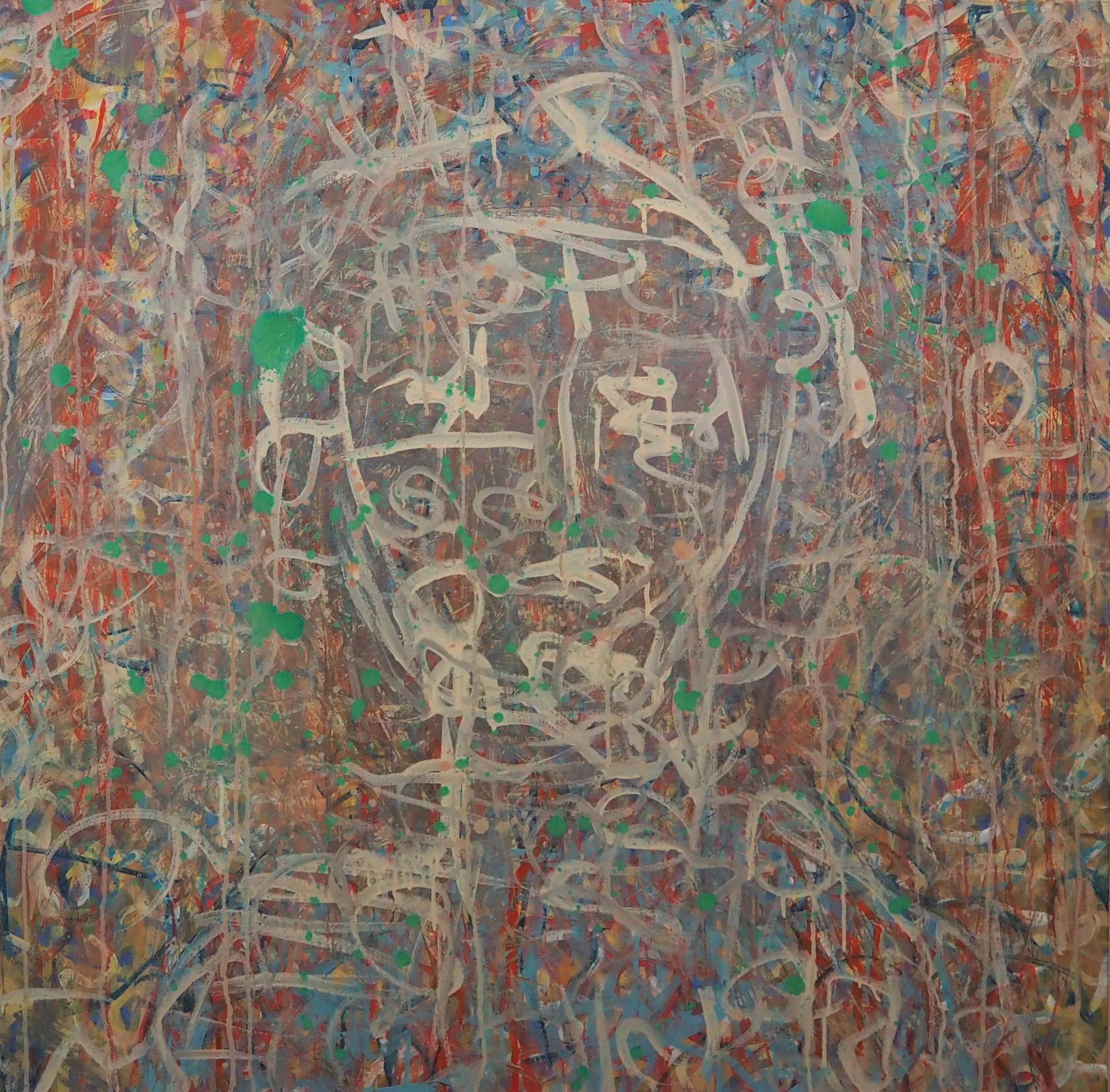 "Reflection", oils atop acrylics on canvas, 36"x36", completed August of 2022; for a suggested purchase amount of $350