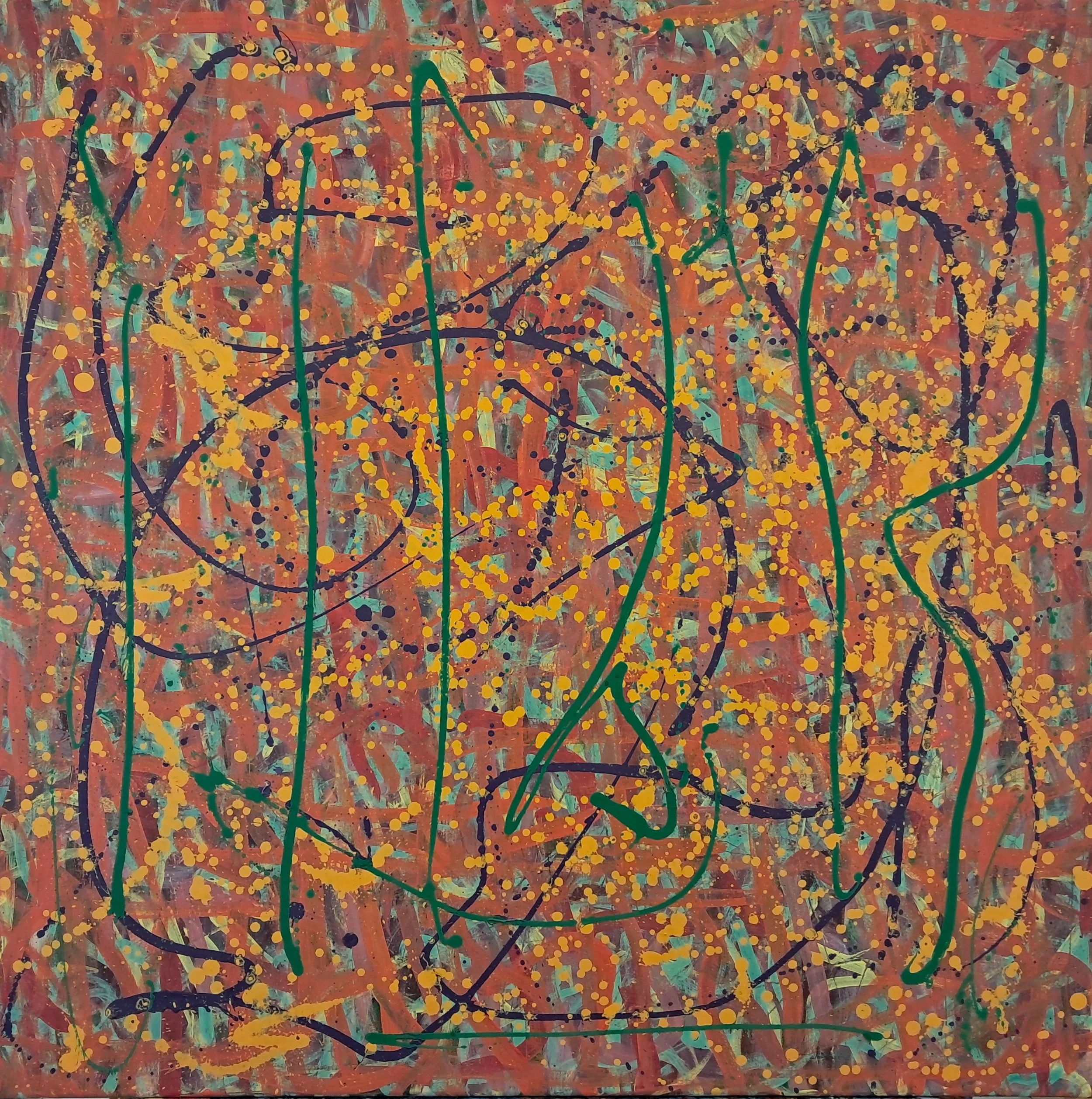 "Rhumba", 36"x36", oils atop acrylics, completed January of 2024, for a suggested purchase amount of $675
