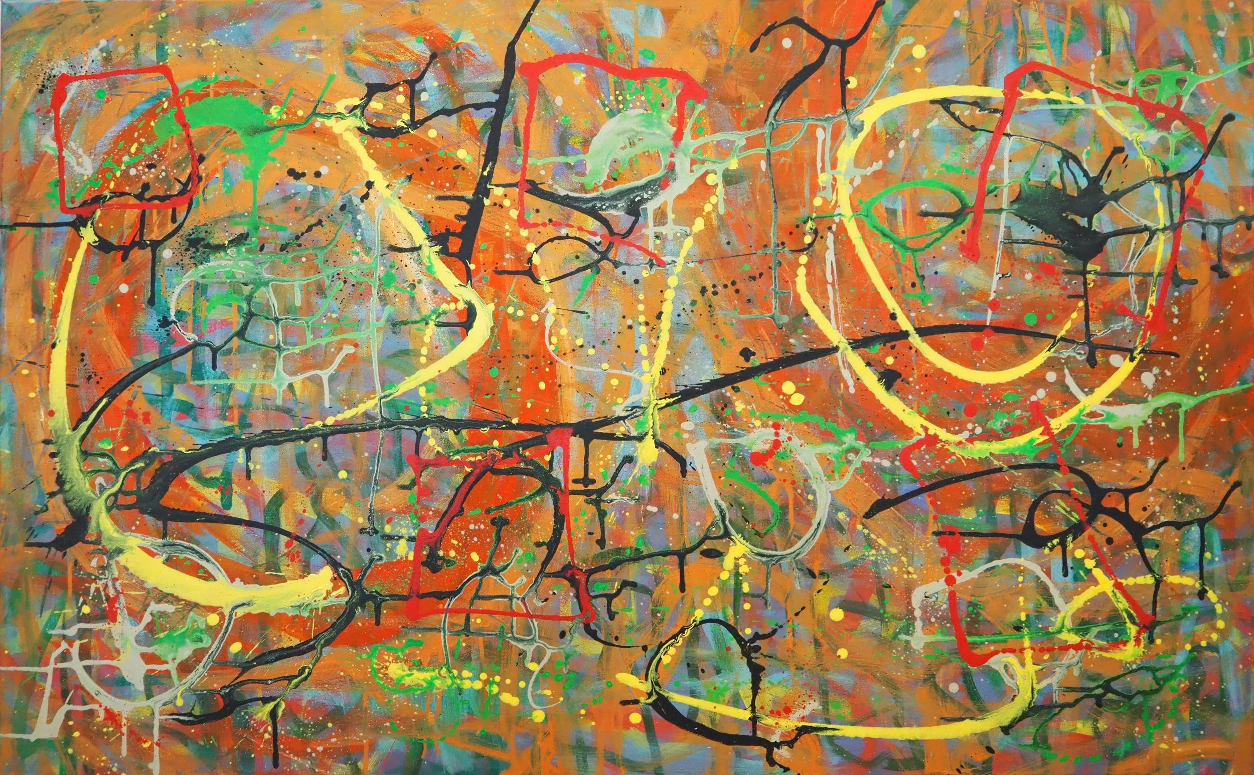 "Labyrinth with Minotaur", 30"x48", oils atop acrylics, completed September of 2023, for a suggested purchase amount of $750