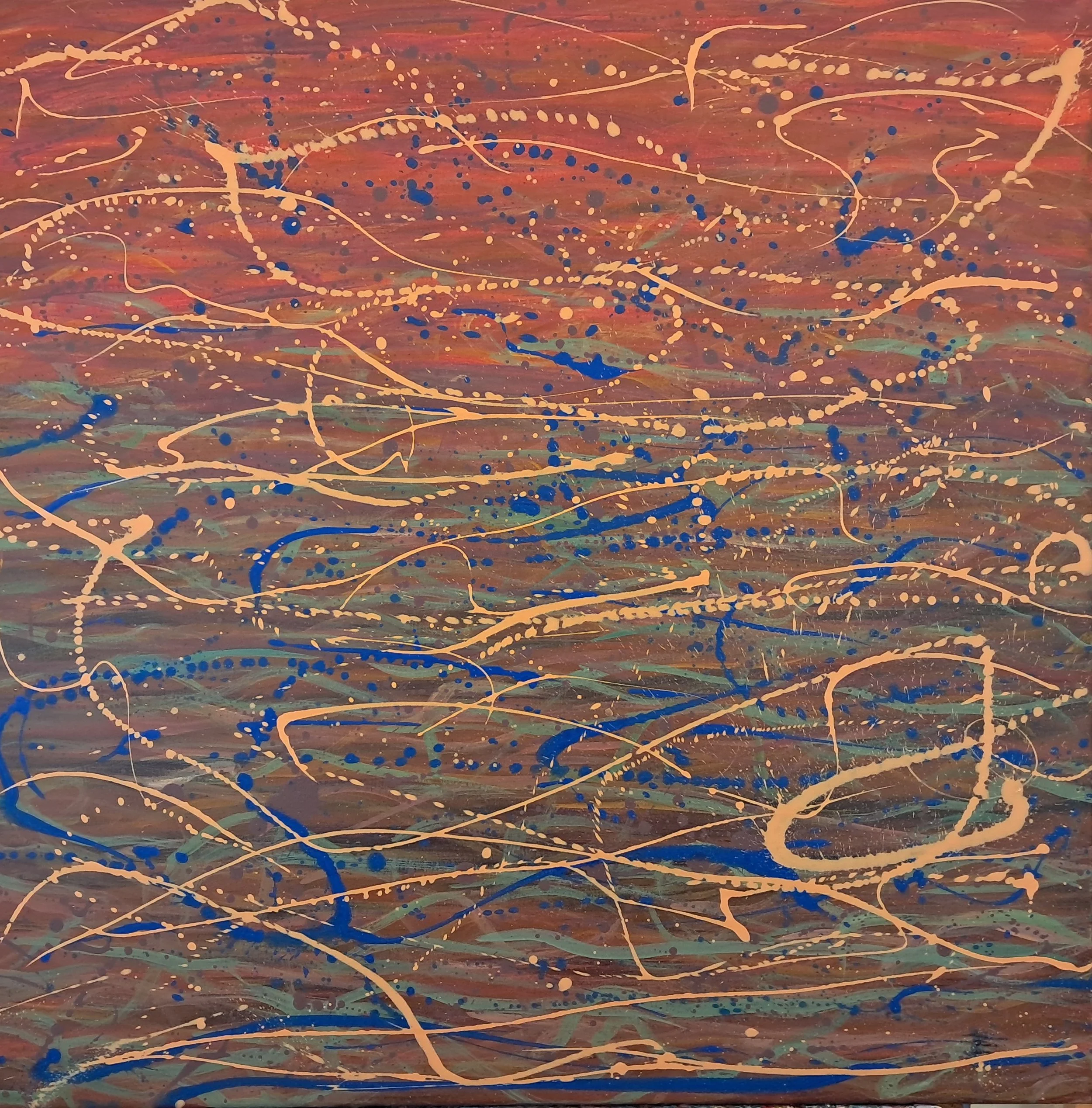 "Ocean Breeze on a Desert Sea", 36"x36", oils atop acrylics, completed March of 2024, for a suggested purchase amount of $675