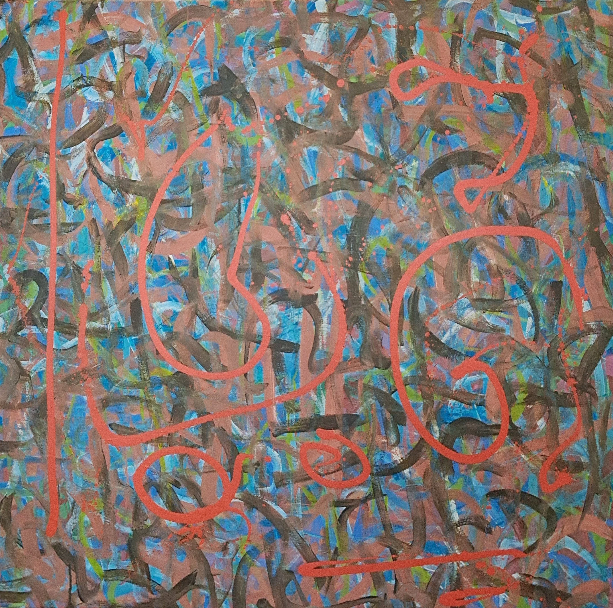 "Portage", 36"x36", oils atop acrylics, completed September of 2025, for a suggested purchase amount of $700