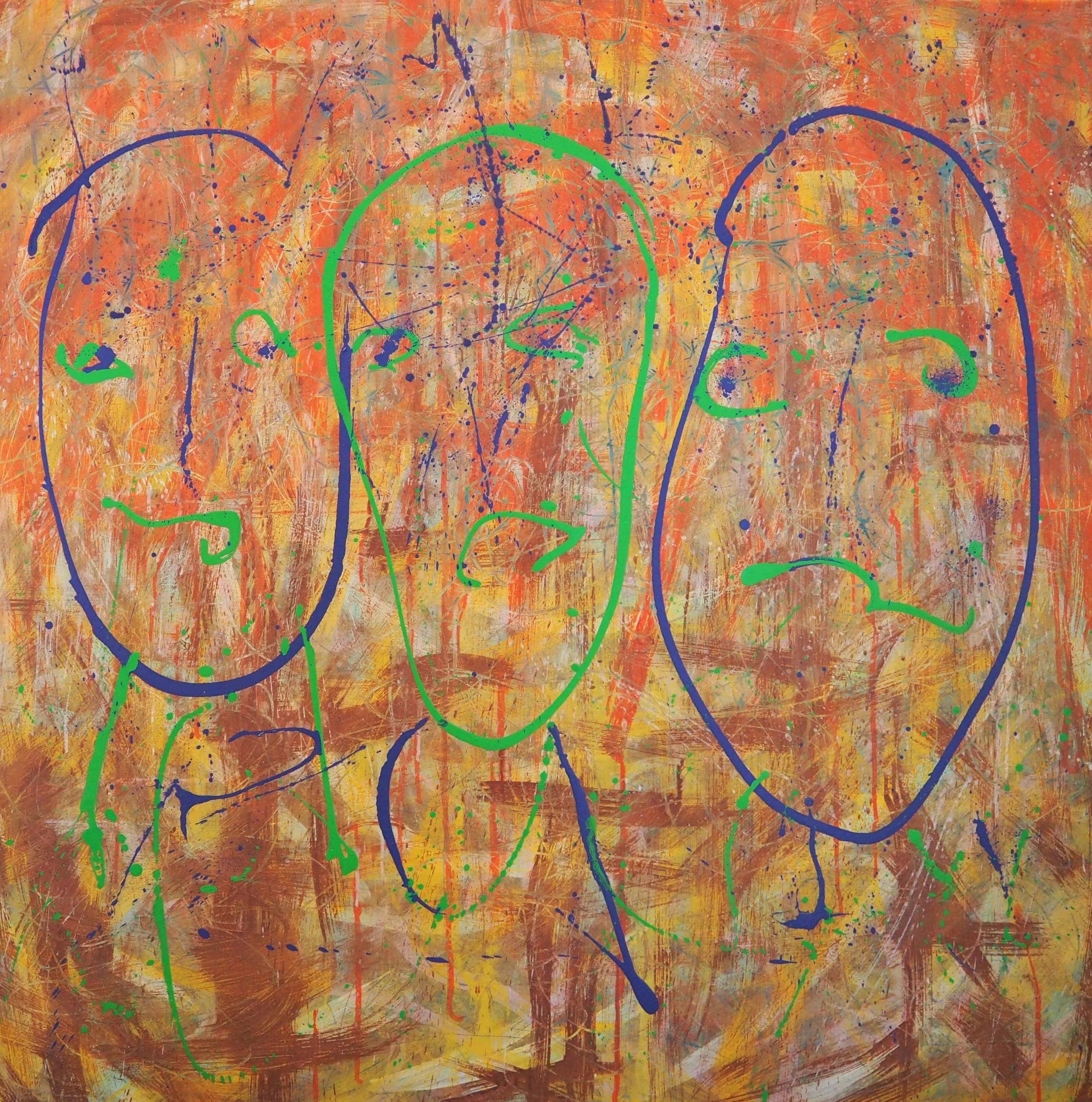 "Corporate Entities", oils atop acrylics on canvas, 36"x36", completed February of 2023; not available