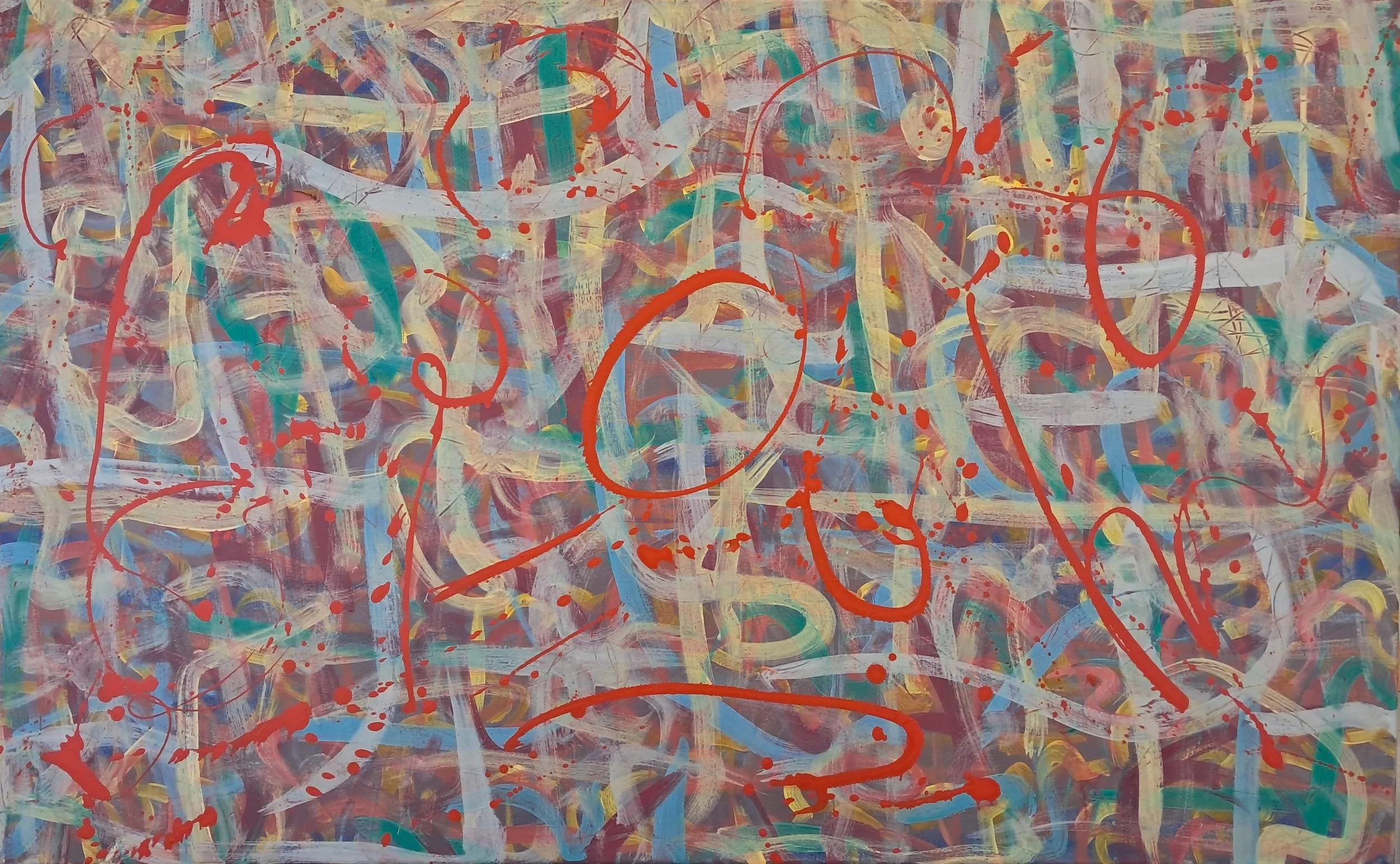 "Autumnal Note", 30"x48", oils atop acrylics, completed September of 2024, for a suggested purchase amount of $750