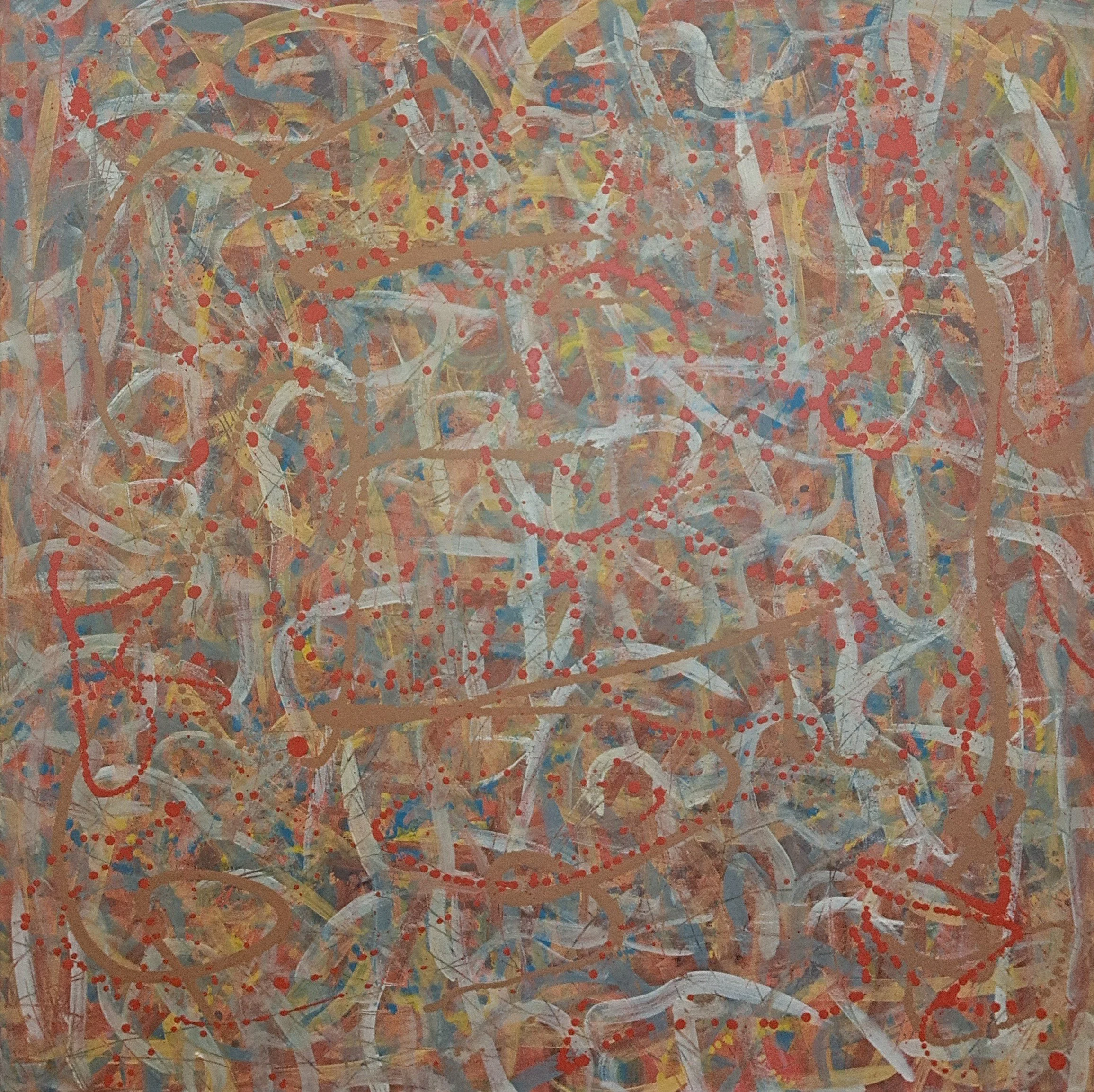 "Treaty", 36"x36", oils atop acrylics, completed March of 2025, for a suggested purchase amount of $700