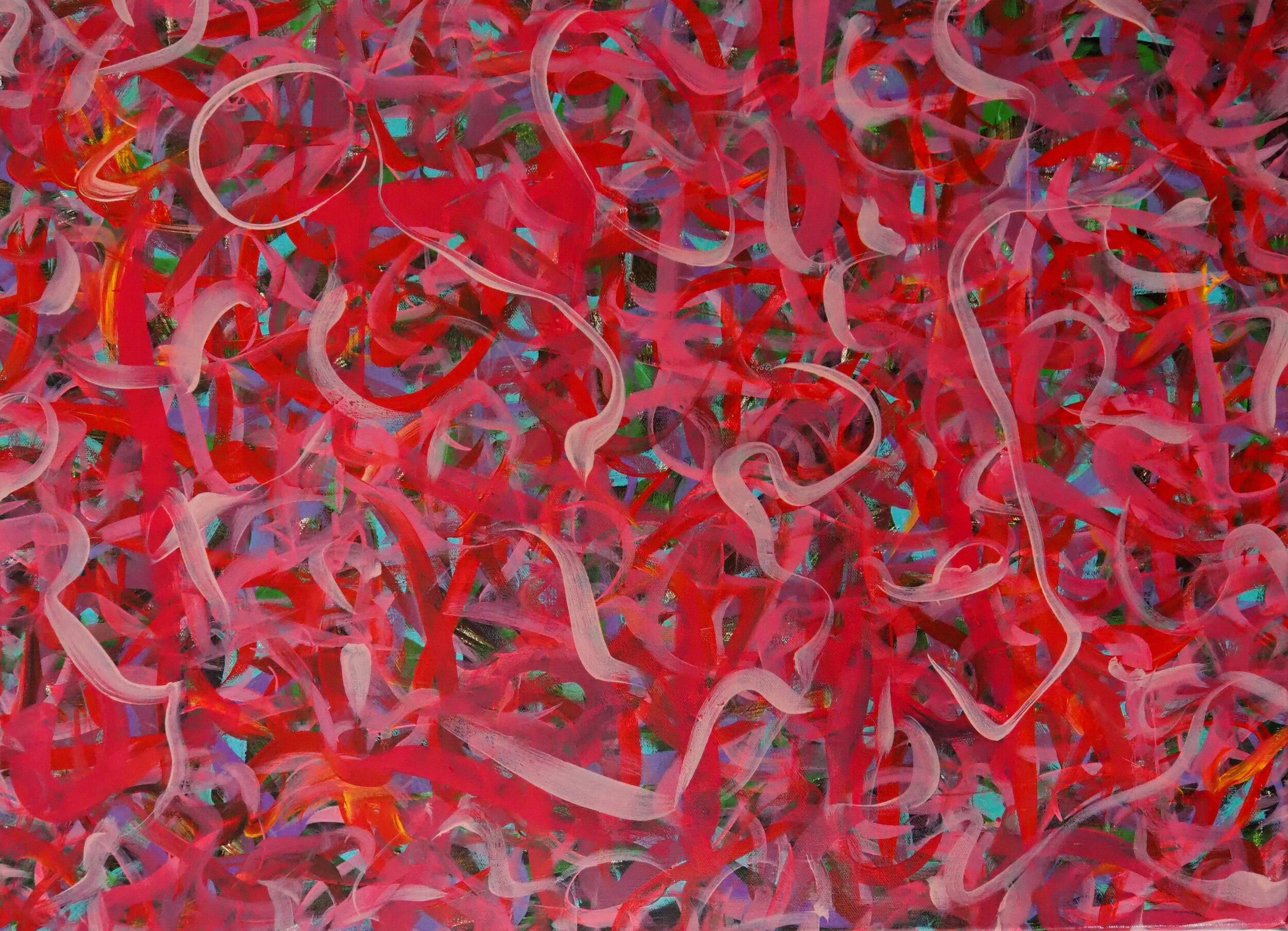 "Heartthrobs", acrylics on canvas, 30"x22", February of 2021; for a suggested payment amount of $200