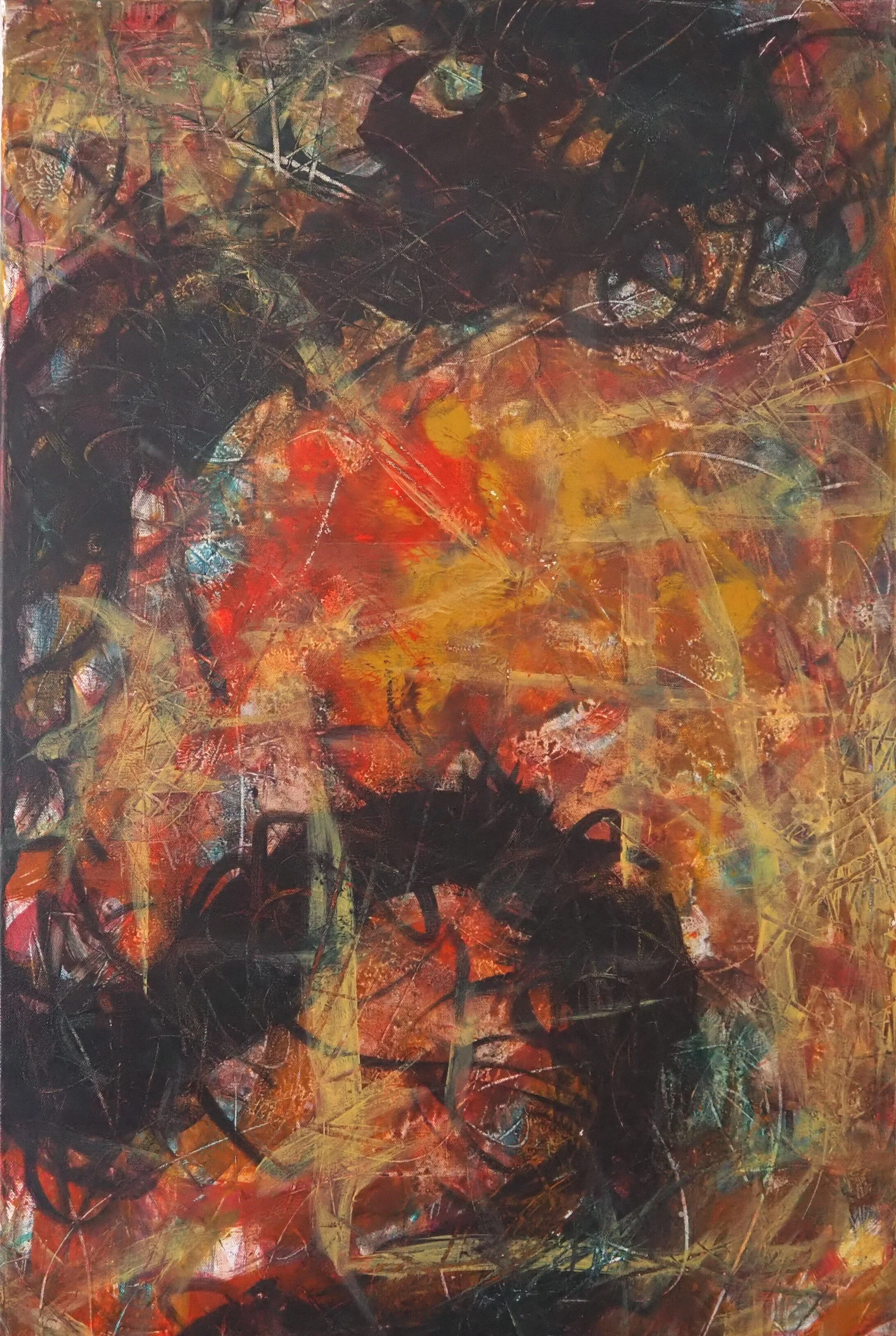 "Black Snake, Slain", acrylics on stretched canvas, 36"x24", November of 2020; for a suggested payment amount of $250