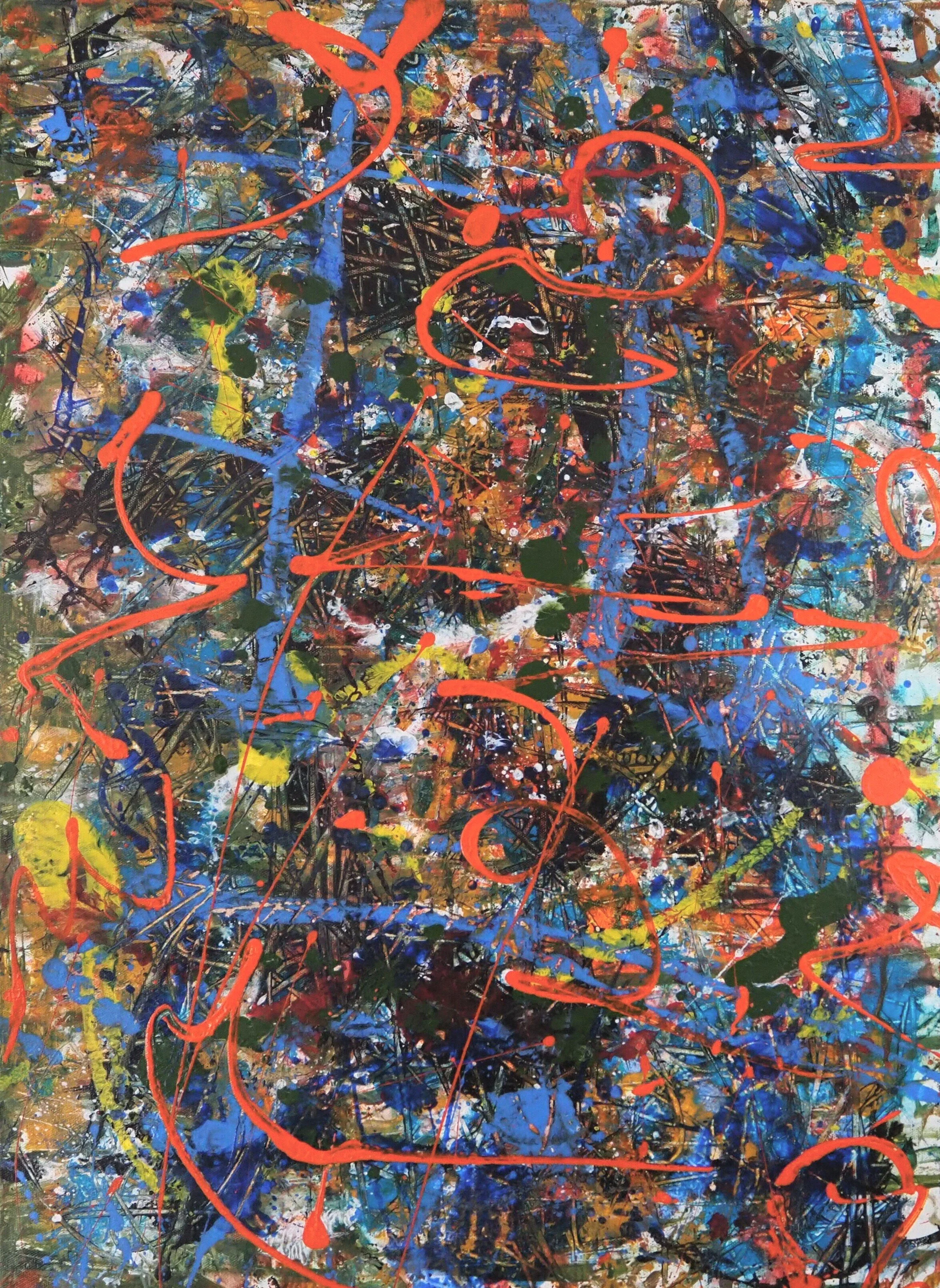 "Waters from Waters (left panel of diptych)", acrylics on stretched canvas, 22"x30", November of 2020 (see combined photo below)