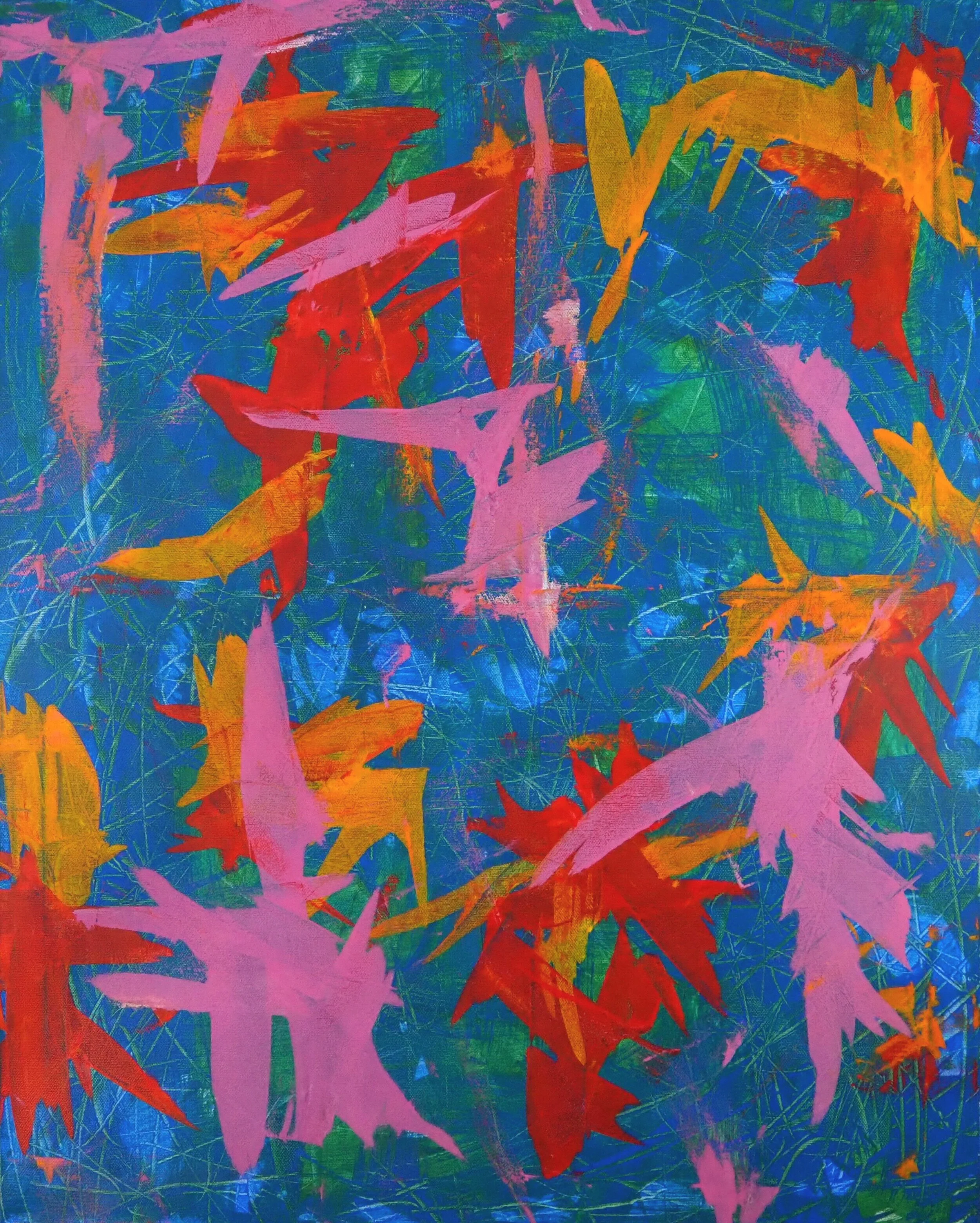 "Frolic", acrylics on stretched canvas, 24"x30", August of 2020; for a suggested donation amount of $200