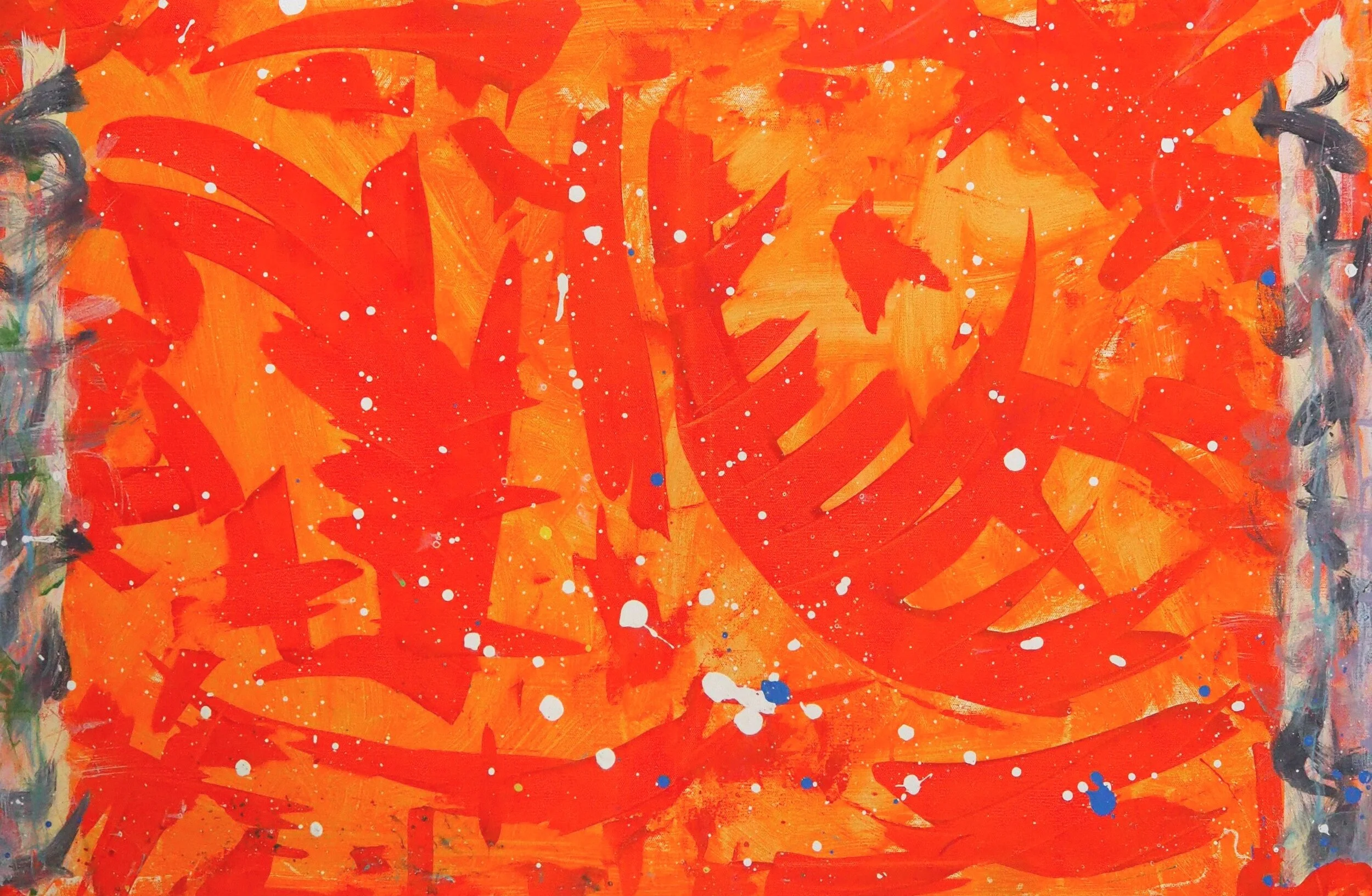 "Salmon Run", acrylics and white glue on stretched canvas, 36"x24", July of 2020; for a suggested donation amount of $250