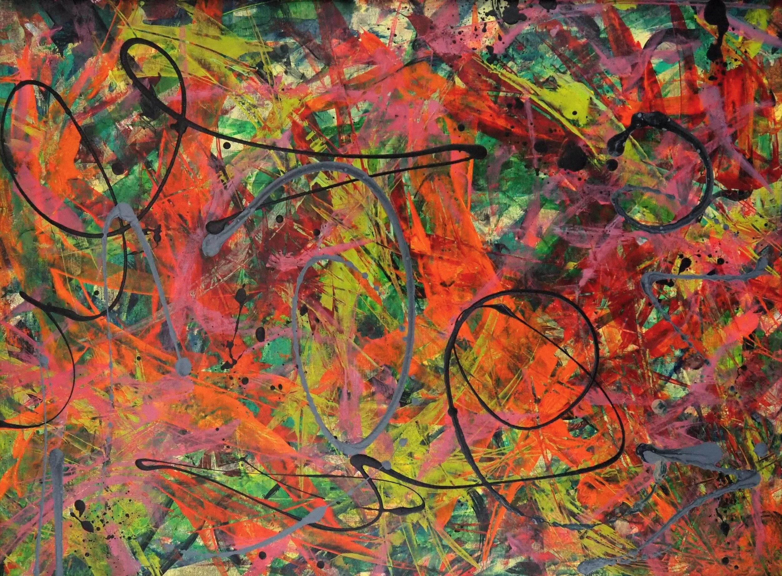 "Birds of Paradise", acrylics on paper (246#), 24"x18", August of 2020; for a suggested payment amount of $100