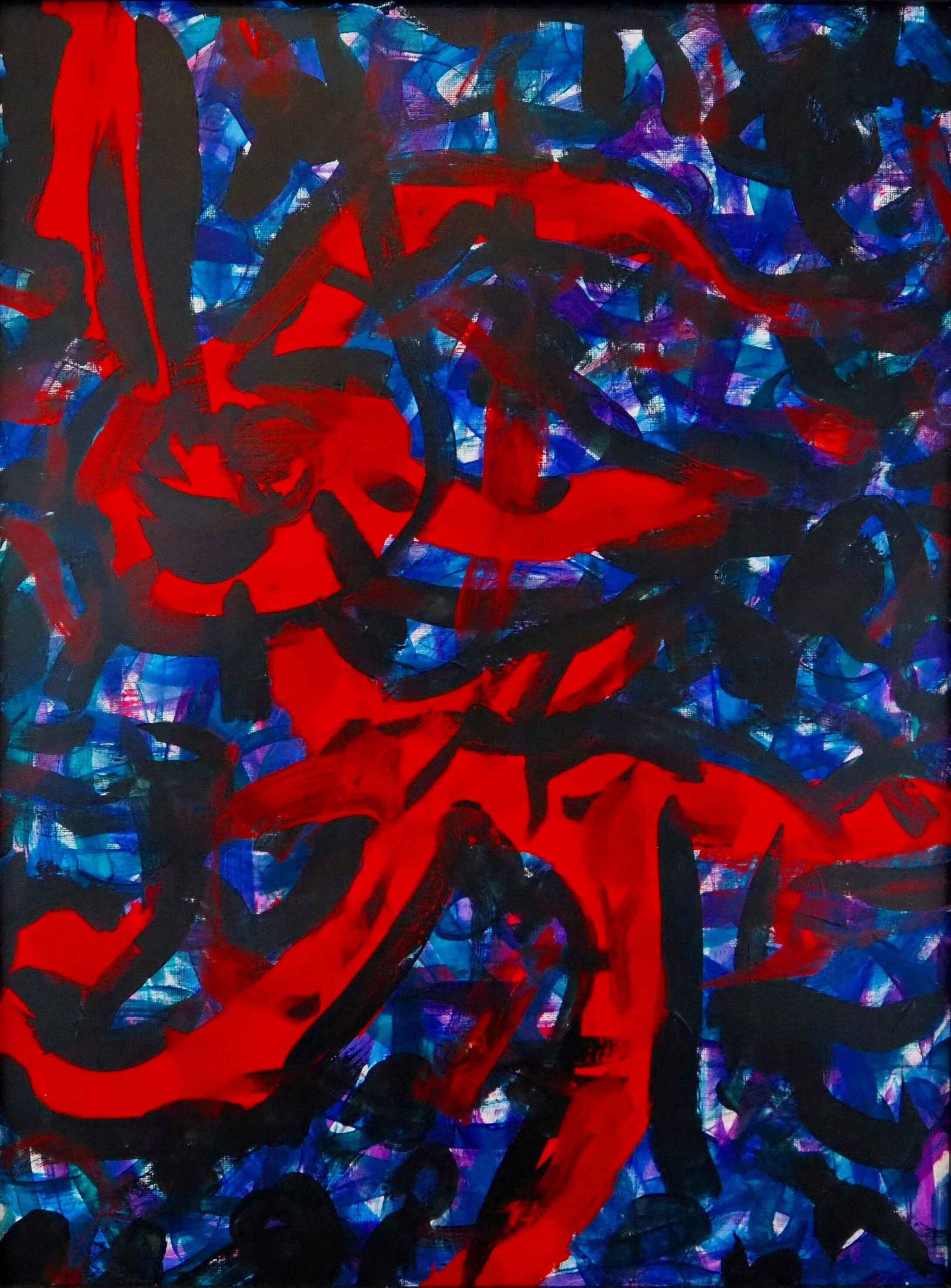 "In the Street, 4/11/2021 B.C., MN", acrylics on paper (246#), 18"x24", April 12, 2021; for a suggested payment amount of $100