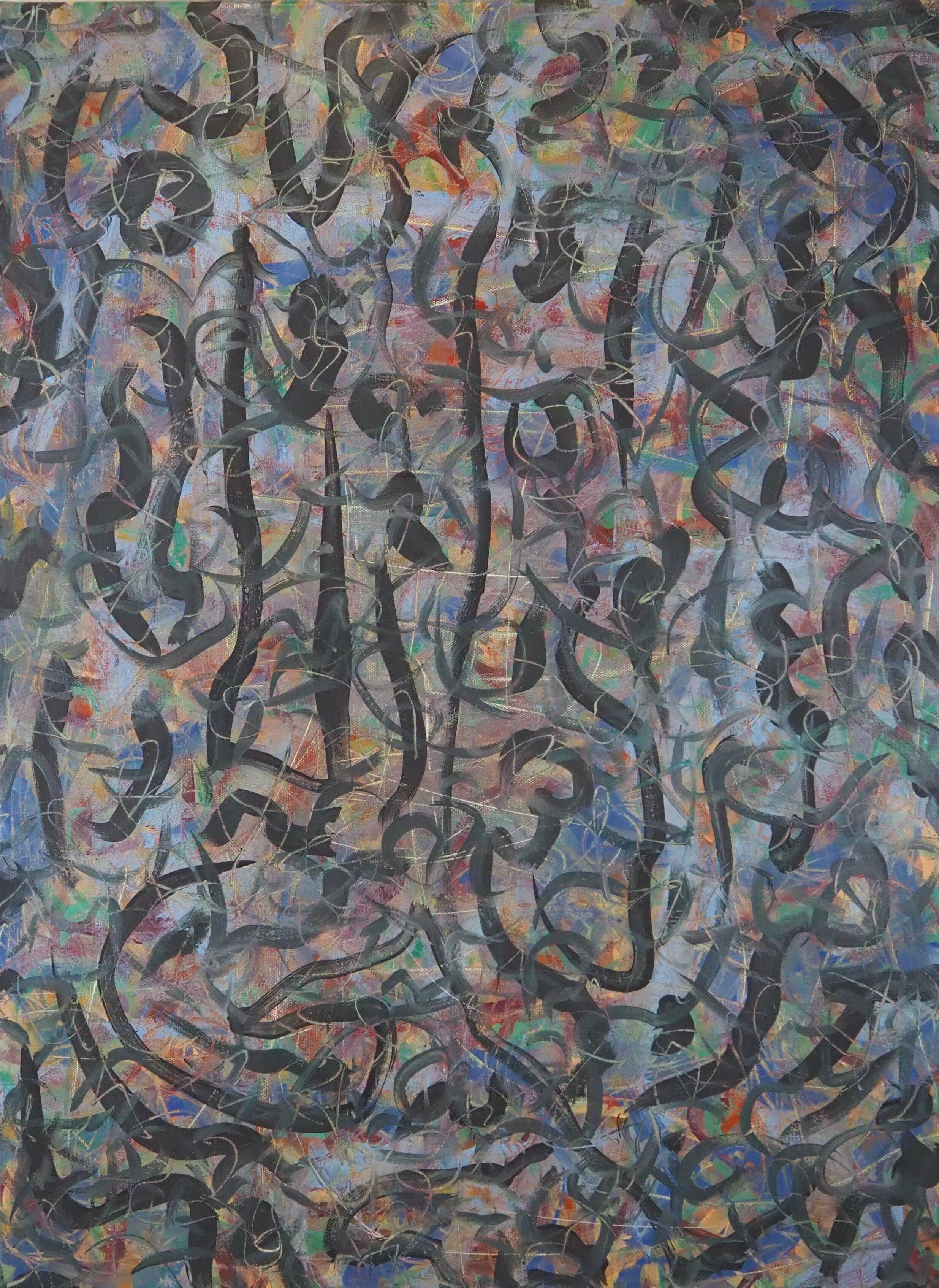 "Salamander's Tales", oils on canvas, 22"x30", April of 2021; for a suggested purchase amount of $200
