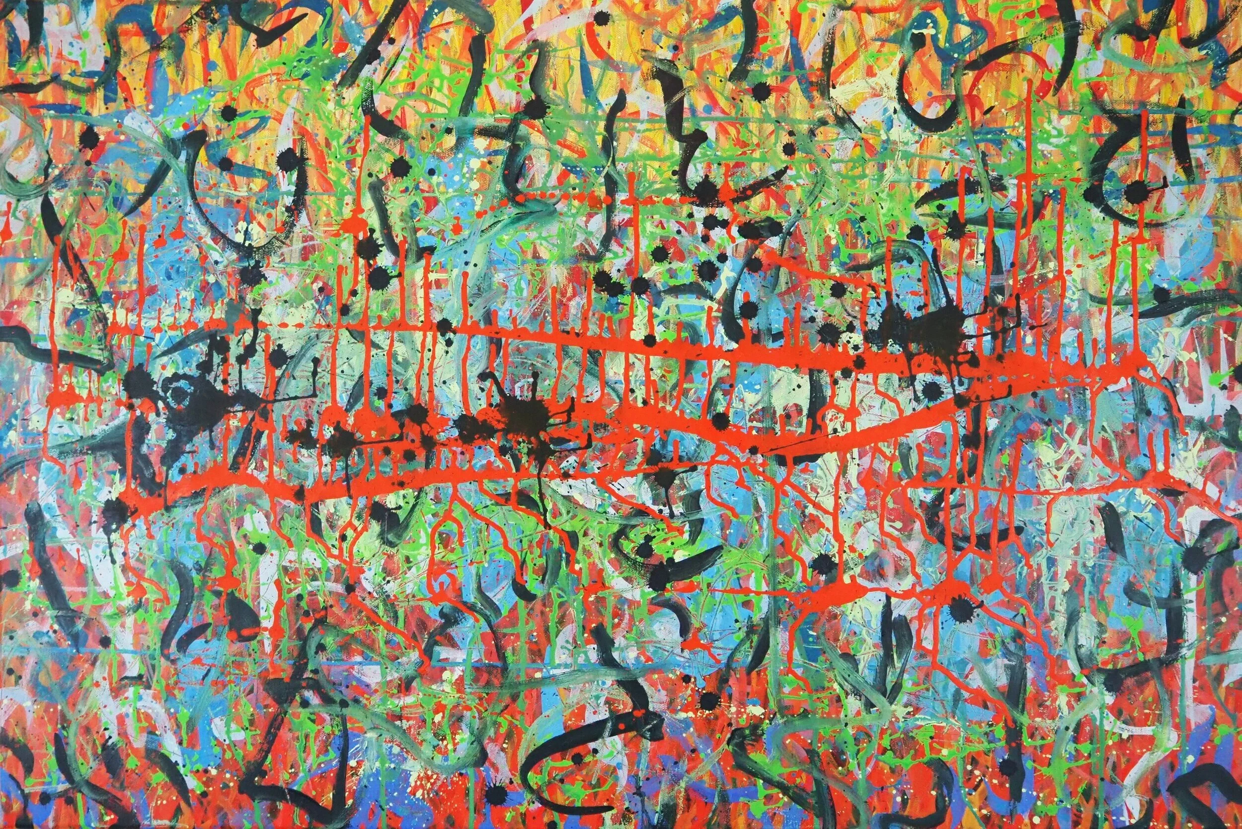 "Fish Afire", oils on canvas, 24"x36", May of 2021; for a suggested purchase amount of $300