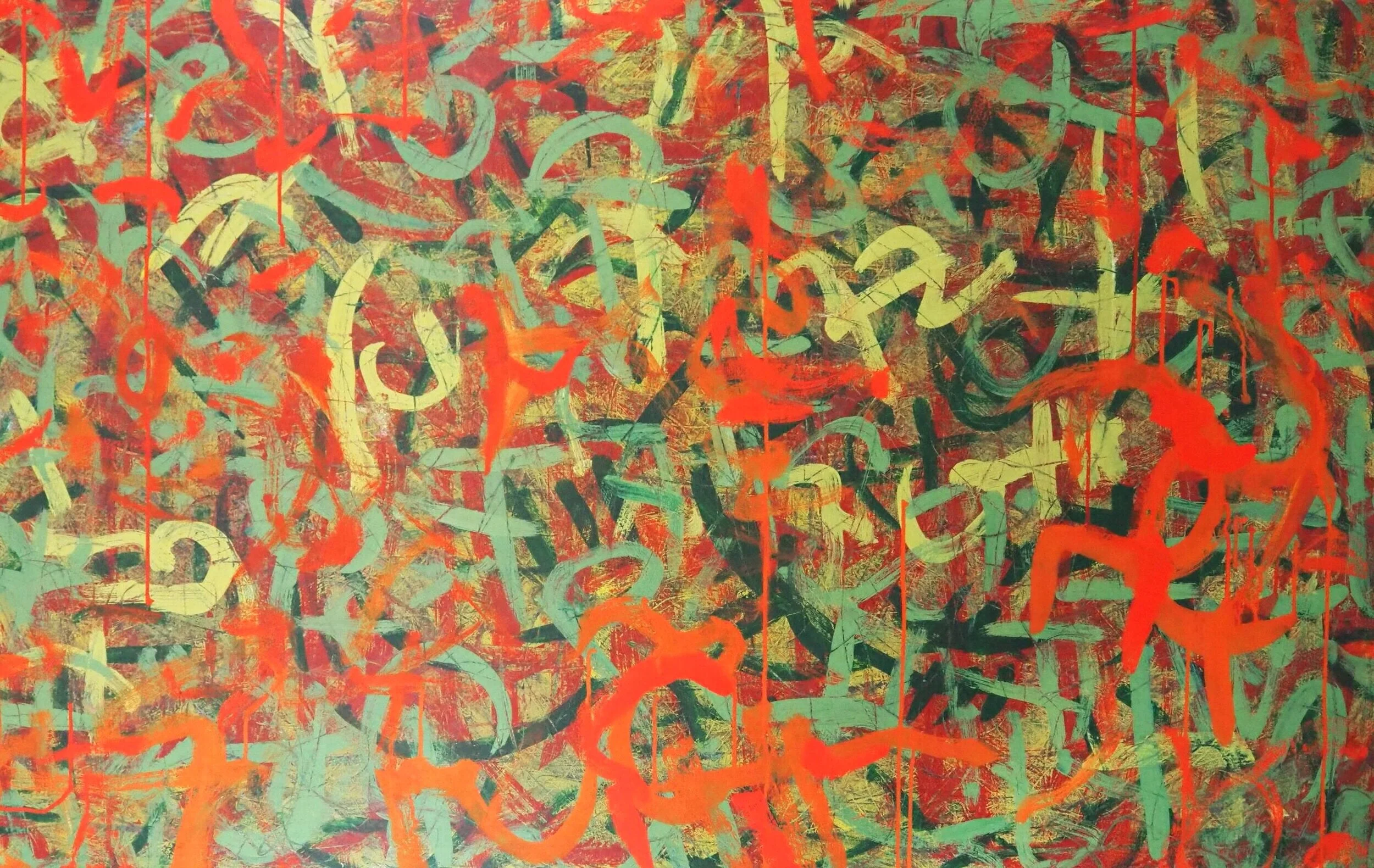 "Written in Code", oils & acrylics on canvas, 48"x30", August of 2021; for a suggested purchase amount of $750