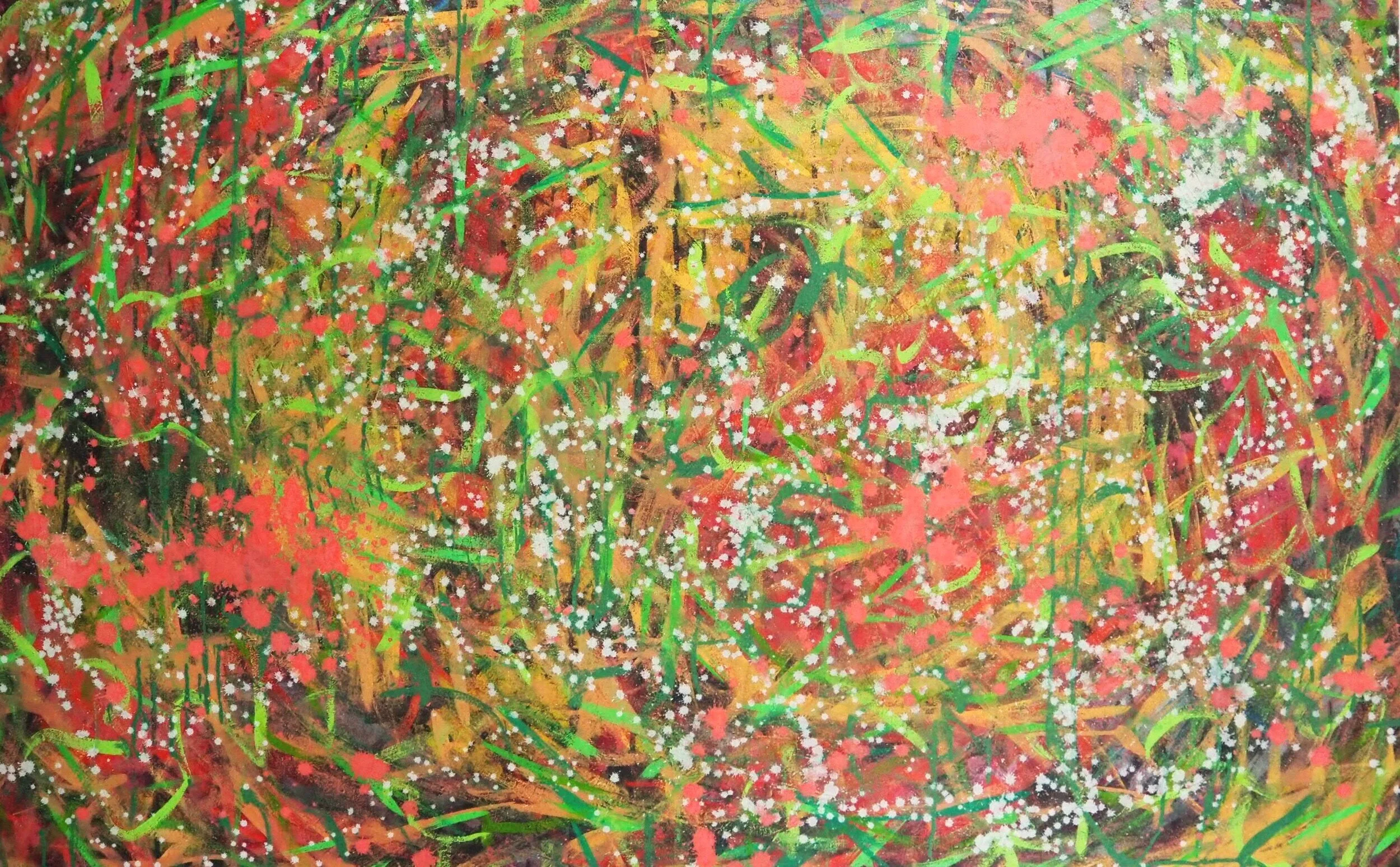 "Lost Meadow", oils & acrylics on canvas, 48"x30", August of 2021; for a suggested purchase amount of $800