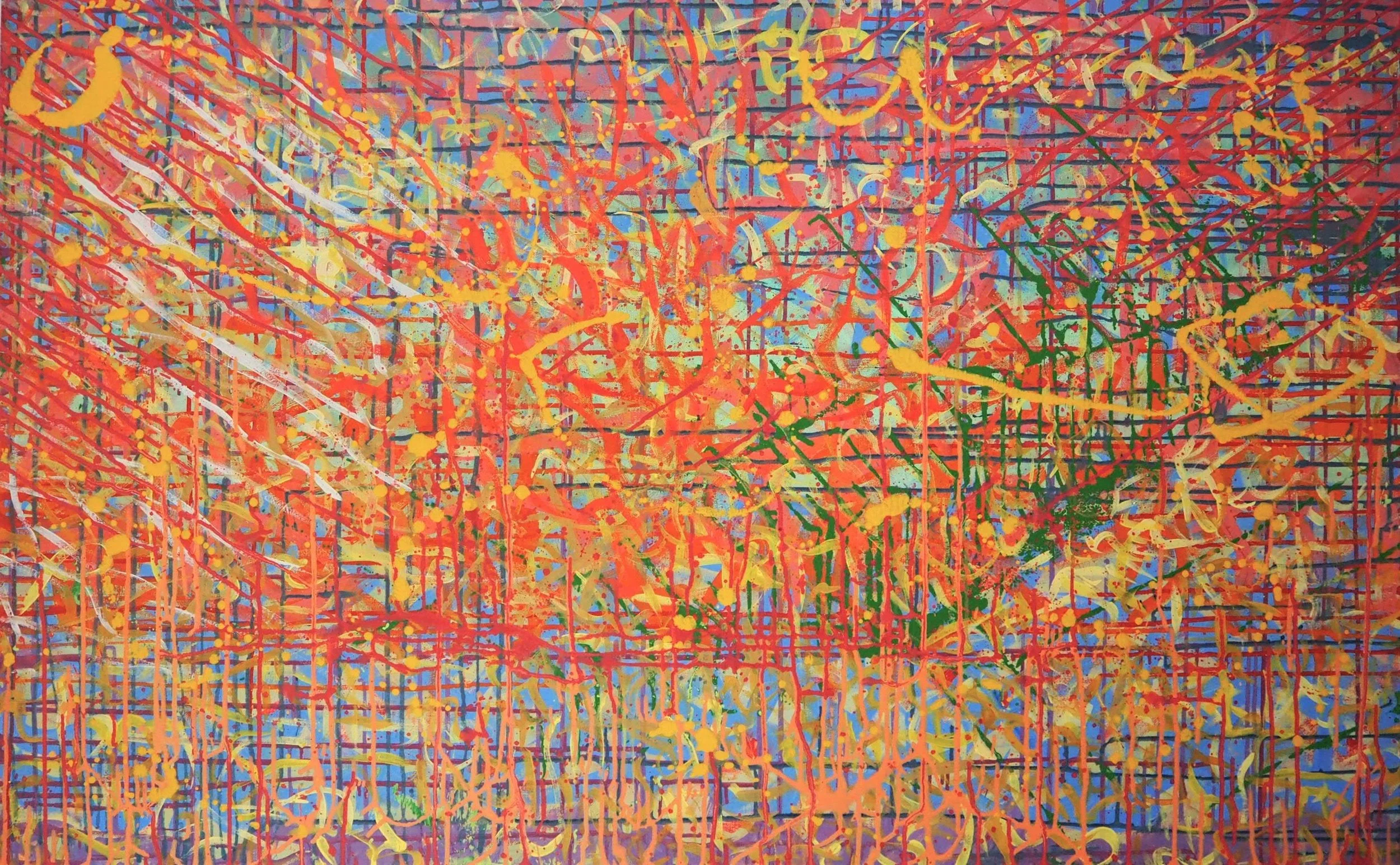 "Exquisite Conflagration", oils & acrylics on canvas, 48"x30", October of 2021; for a suggested purchase amount of $750