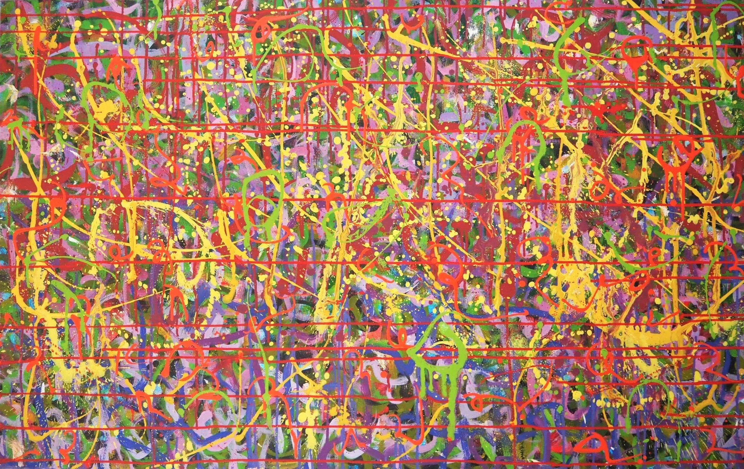 "Flight of the Bumblebee", 48"x30", oils and acrylics on canvas, October of 2021; for a suggested purchase amount of $700