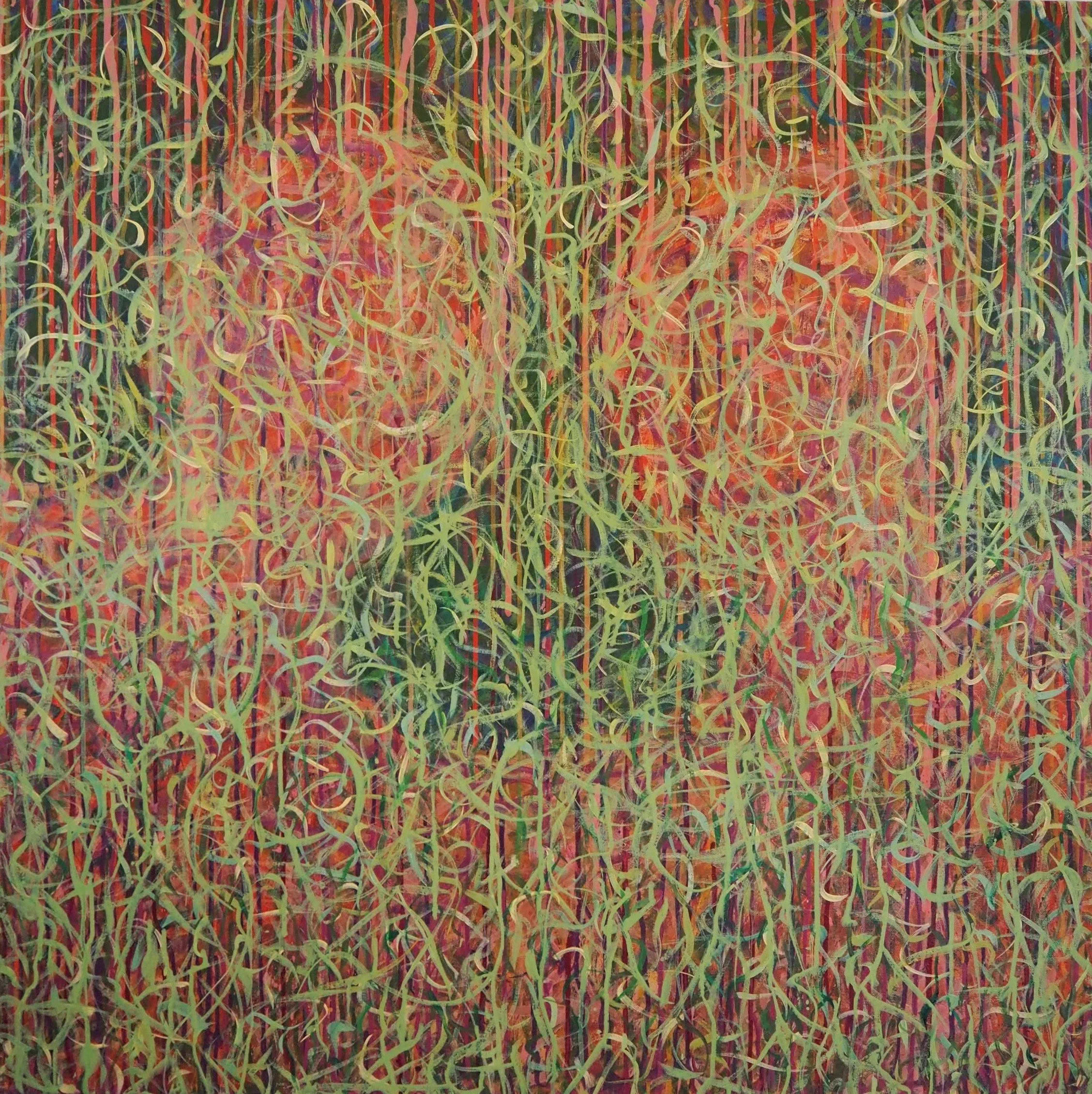 "Tinderly Spoken", oils &  acrylics on canvas, 36"x36", October of 2021; for a suggested purchase amount of $350