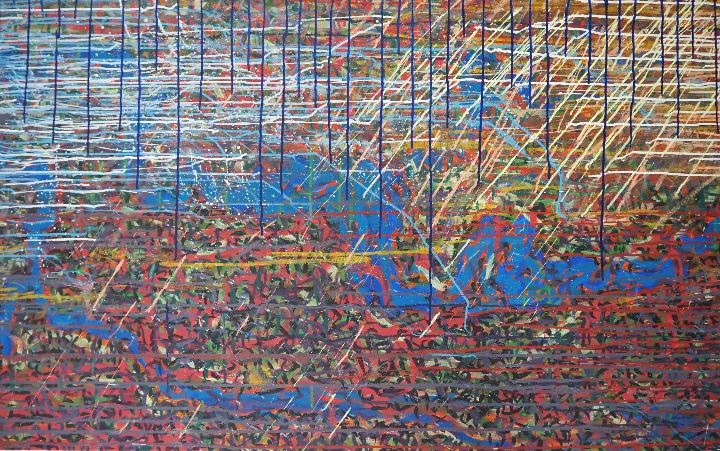 "Desert Monsoon", oils & acrylics on canvas, 48"x30", July of 2021; for a suggested purchase amount of $750
