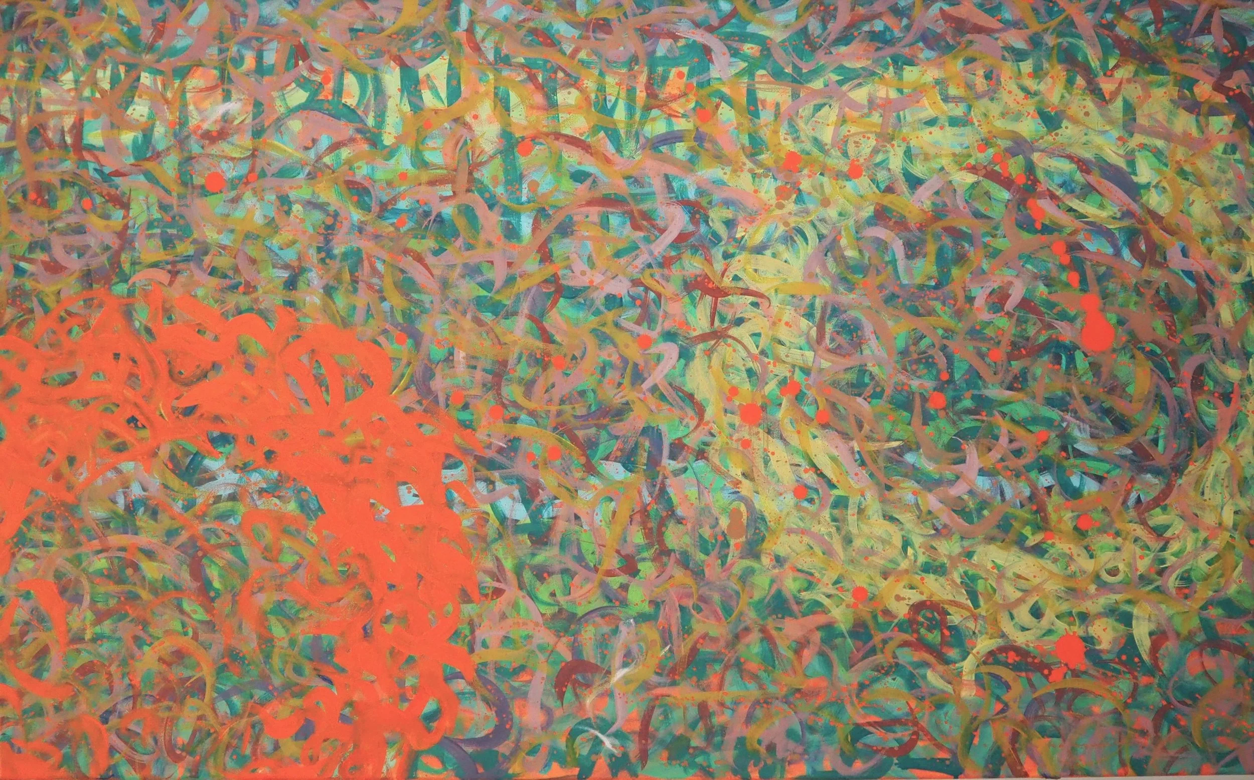 "Rendezvous", oils over acrylics on canvas, 48"x30". completed April of 2023; for a suggested purchase amount of $800