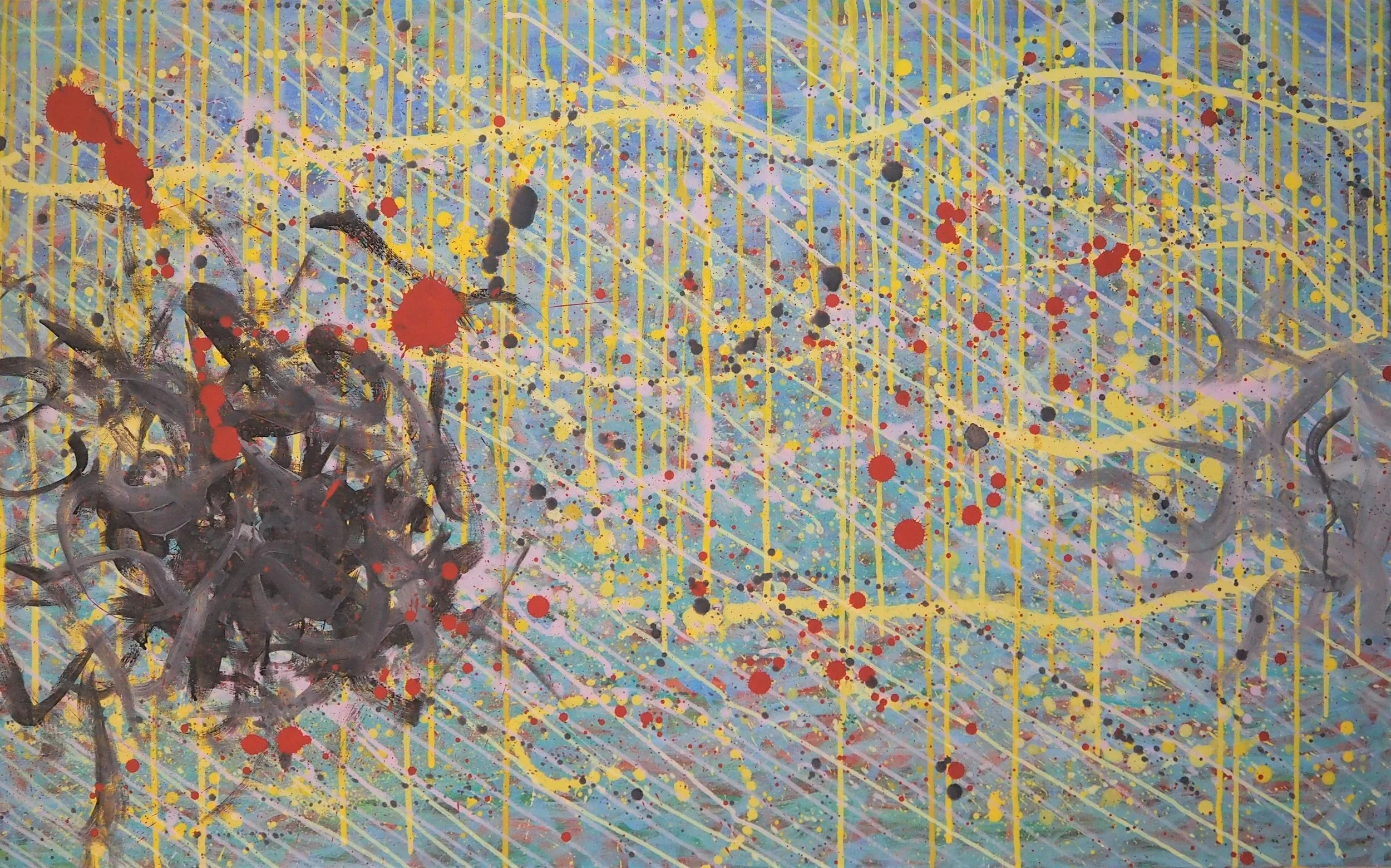 "Once a Sunny Day", oils over acrylics on canvas, 48"x30". completed June of 2023; for a suggested purchase amount of $800