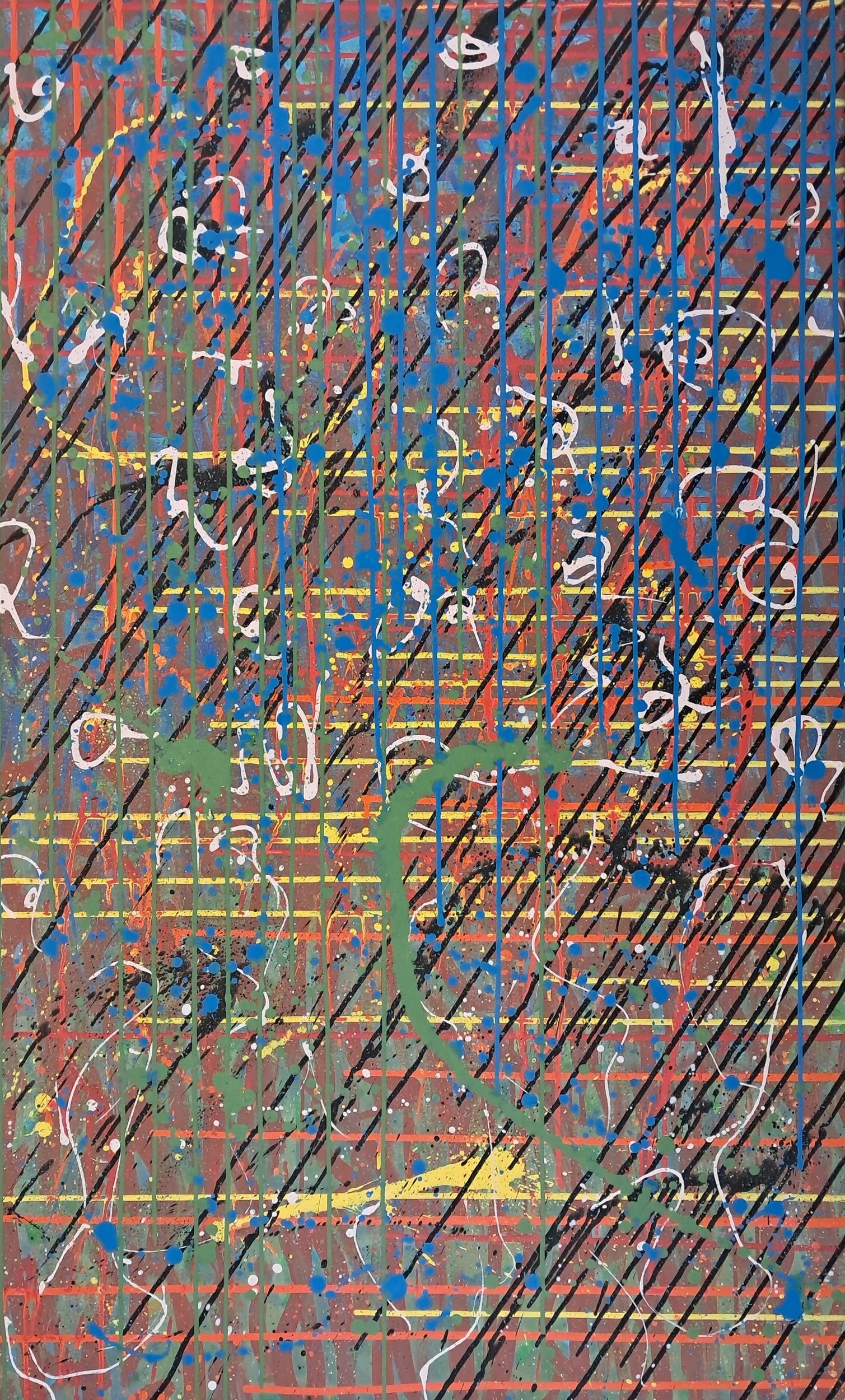 "Walking in the Rain", 48"x30", oils atop acrylics, completed February of 2024, for a suggested purchase amount of $775