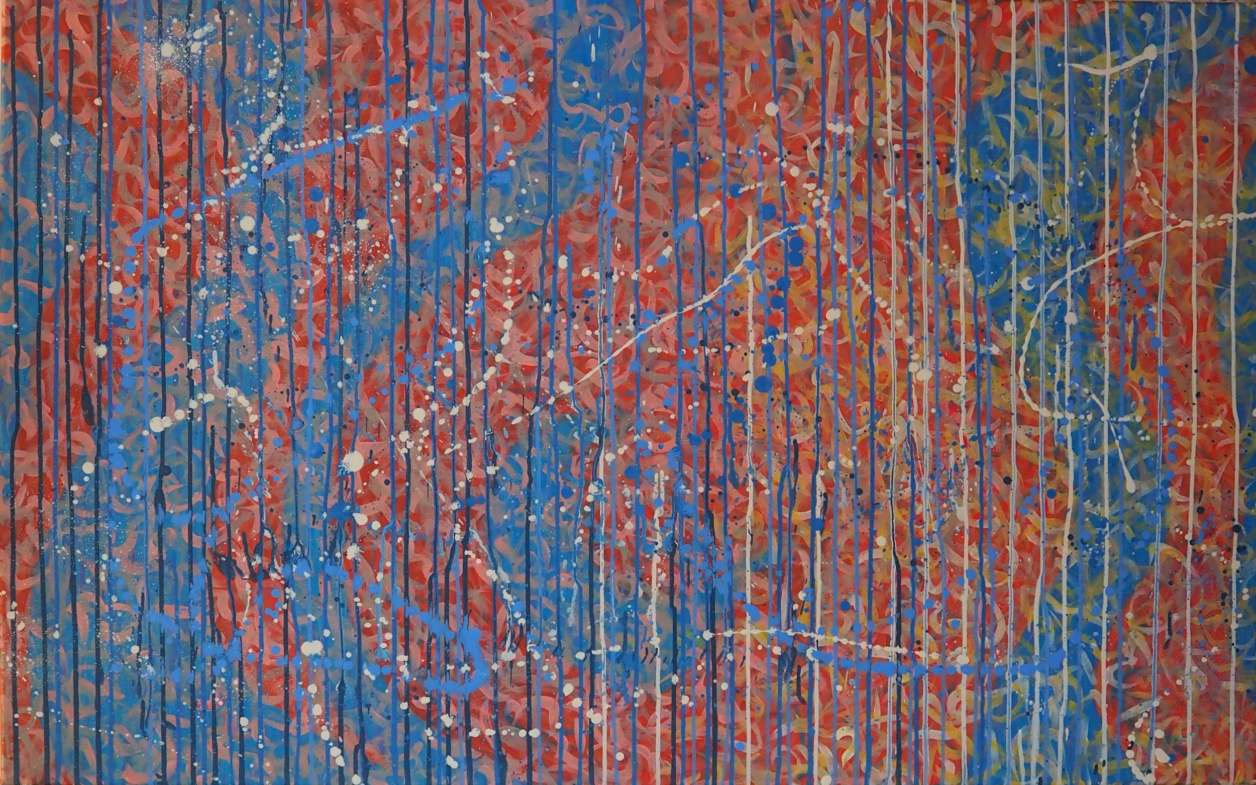 "Coral Blues", oils over acrylics on canvas, 48"x30". completed September of 2022; for a suggested purchase amount of $750