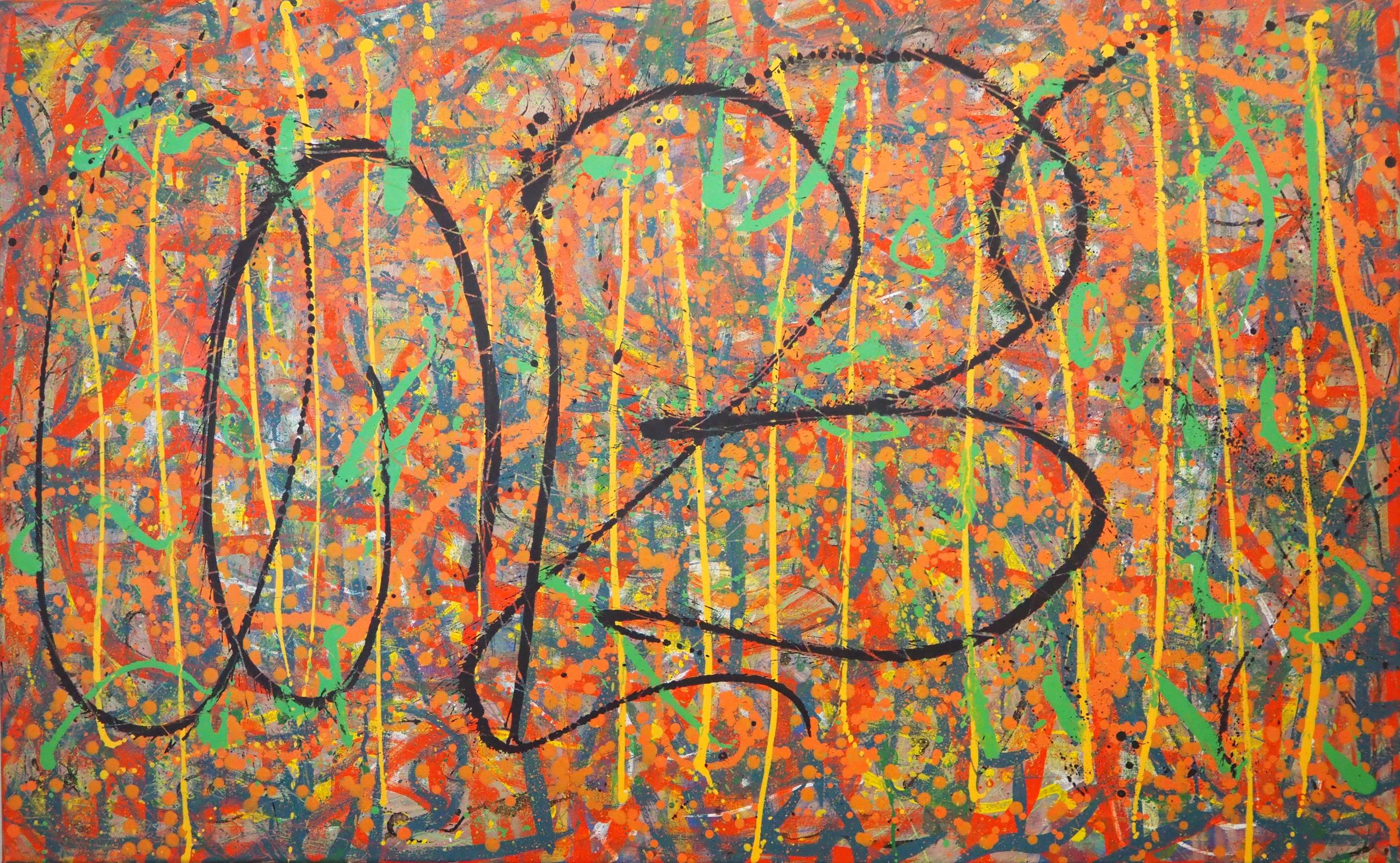 "200, 1,2,3...", 30"x48", oils atop acrylics, completed October of 2023, for a suggested purchase amount of $700