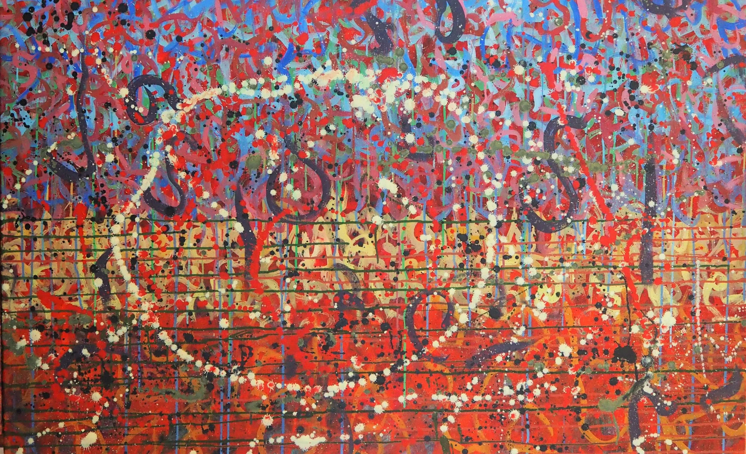 "Seedpod Adrift", oils over acrylics on canvas, 48"x30". completed May of 2022; for a suggested purchase amount of $800