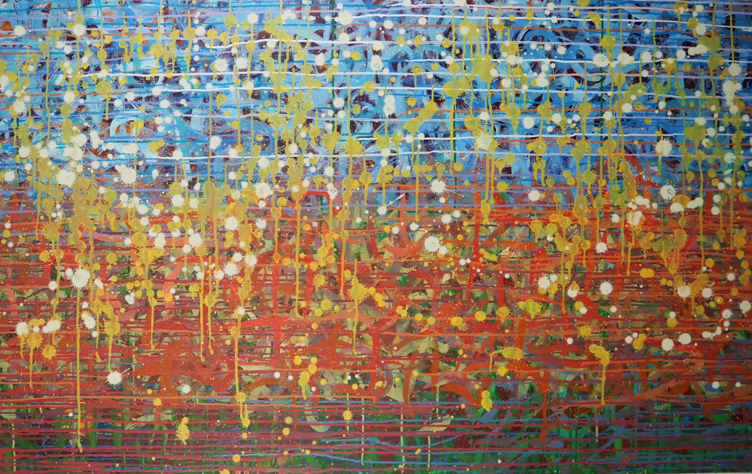 "Land of Stardust", oils & acrylics on canvas, 48"x30", September of 2021; for a suggested purchase amount of $800