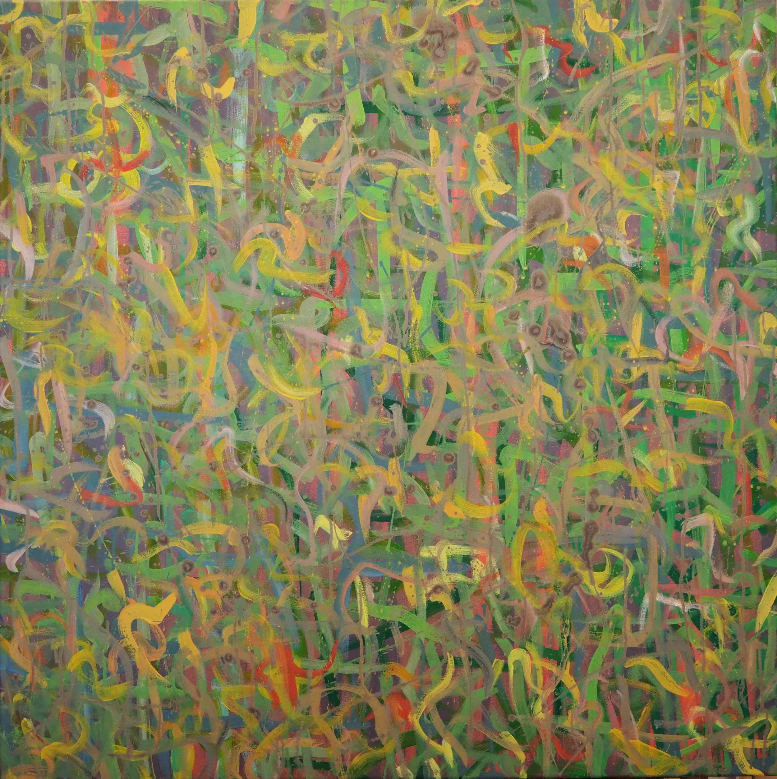 "Meadow Walk-Through", 36"x36", oils atop acrylics, completed September of 2023, for a suggested purchase amount of $675