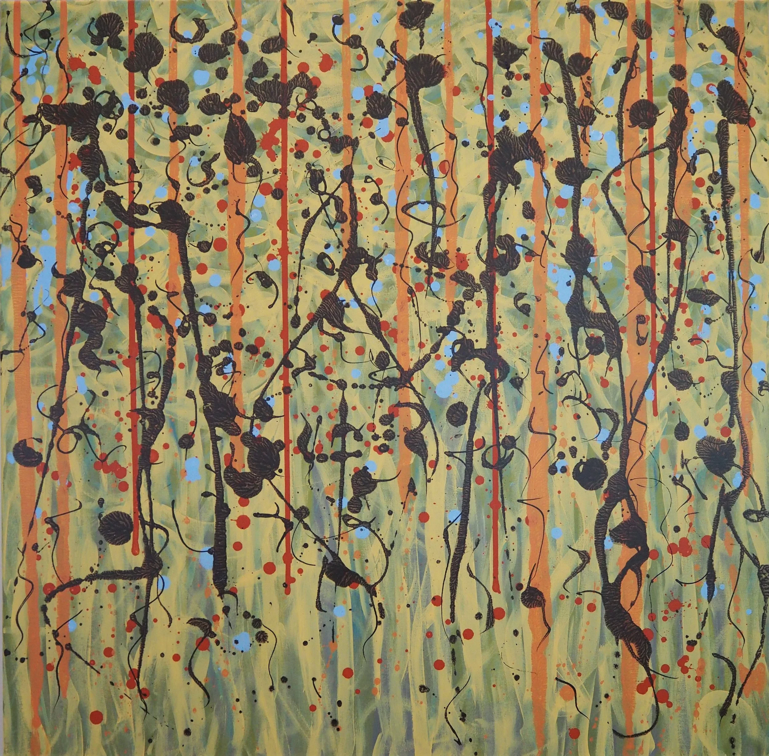 "Gretel", oils over acrylics on canvas, 36"x36". completed April of 2023; for a suggested purchase amount of $675