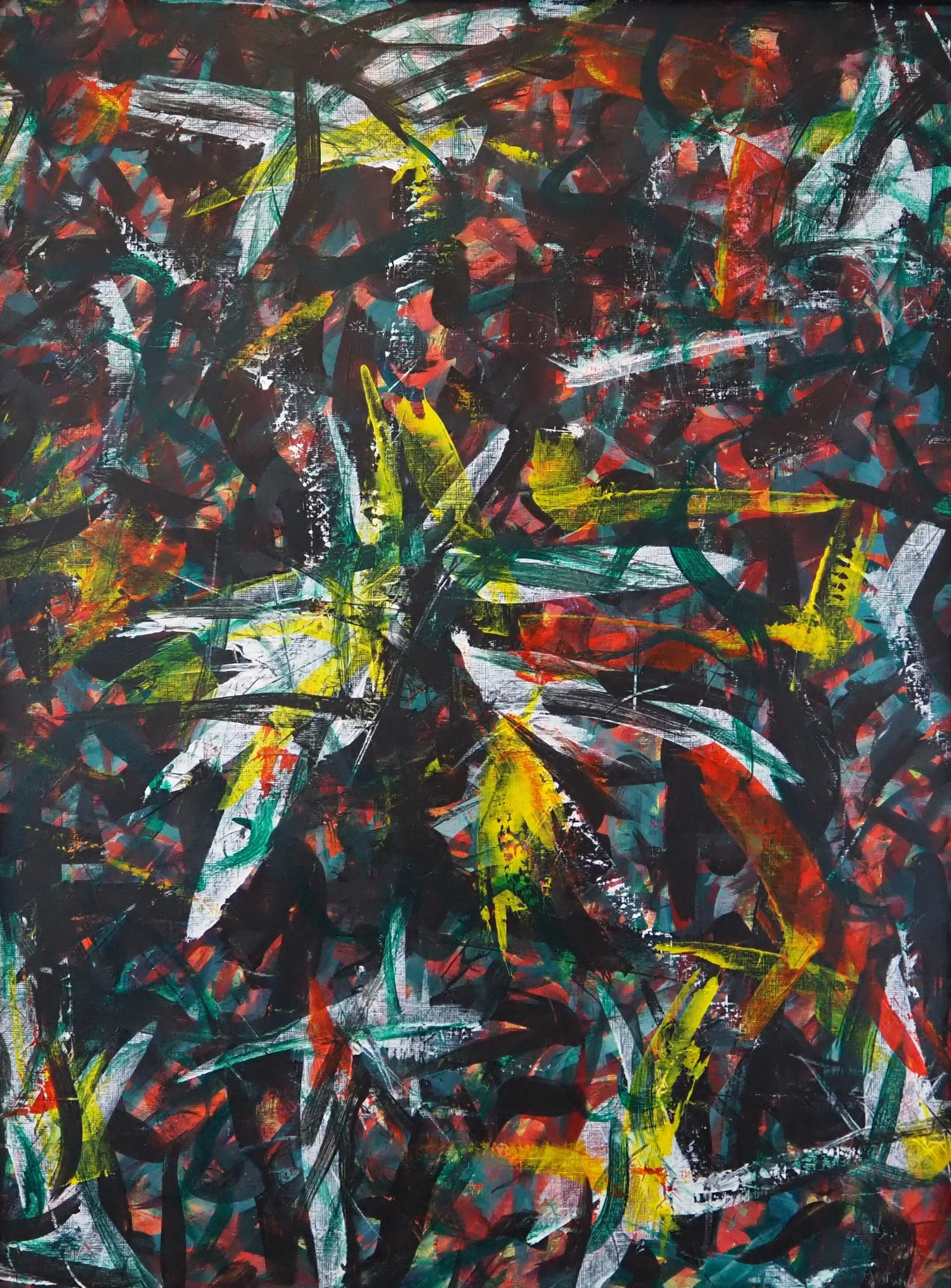 "Midnight", acrylics on paper (246#), 18"x24", April of 2021; for a suggested payment amount of $100