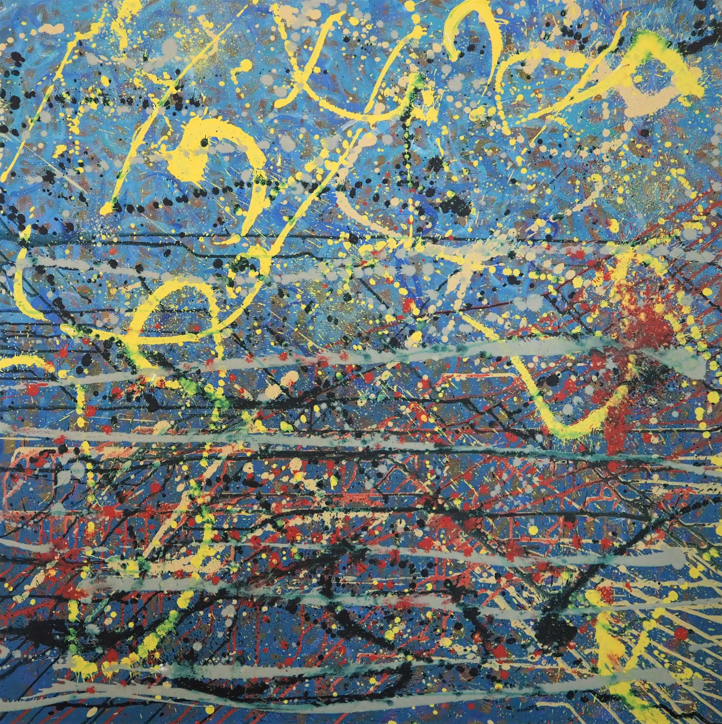 "Surf's Up, New Mexico! (down the arroyo)", oils over acrylics on canvas, 36"x36". completed January of 2023; for a suggested purchase amount of $725